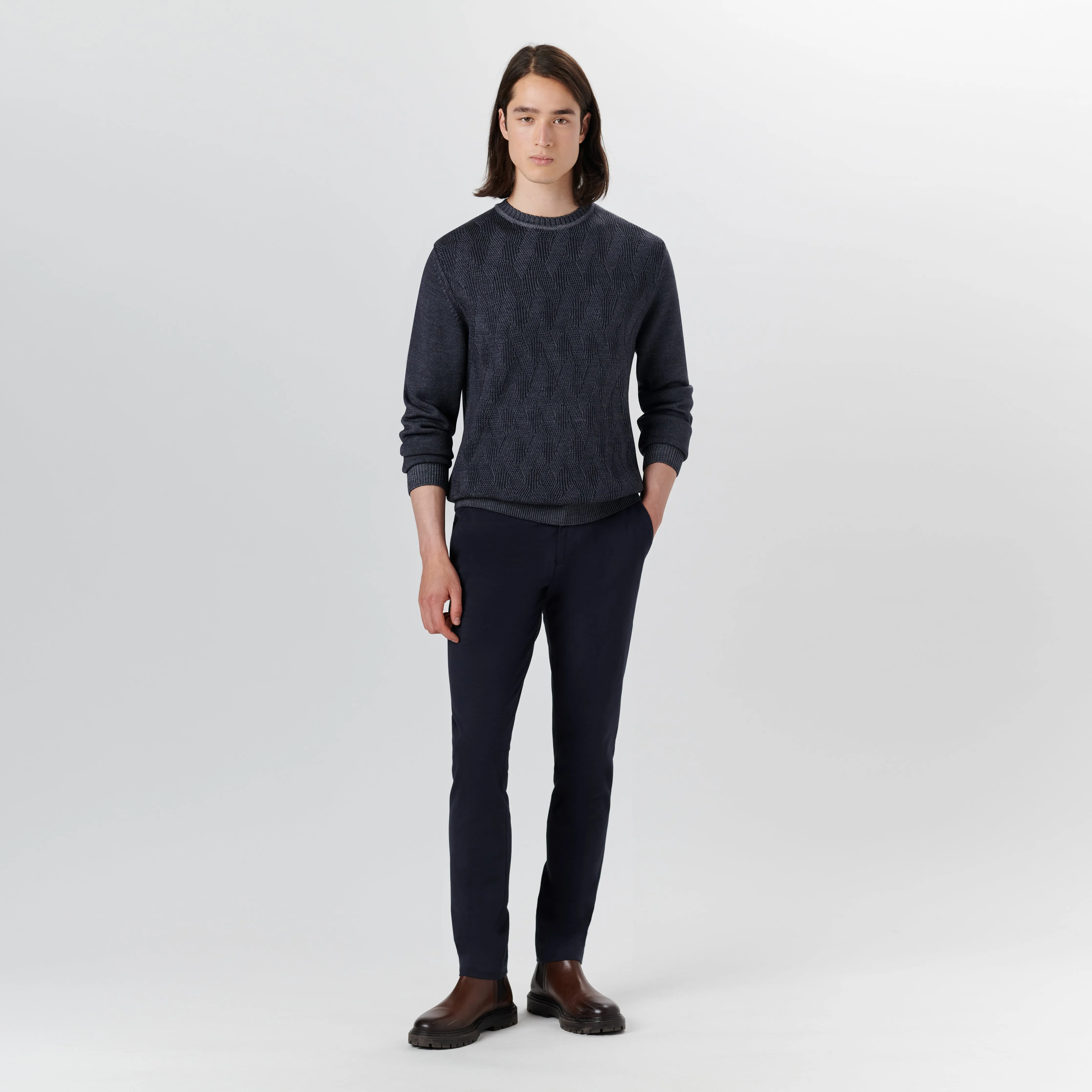 Super Merino Crew Neck Diamond Cable Sweater sold by Bugatchi product image thumbnail 5