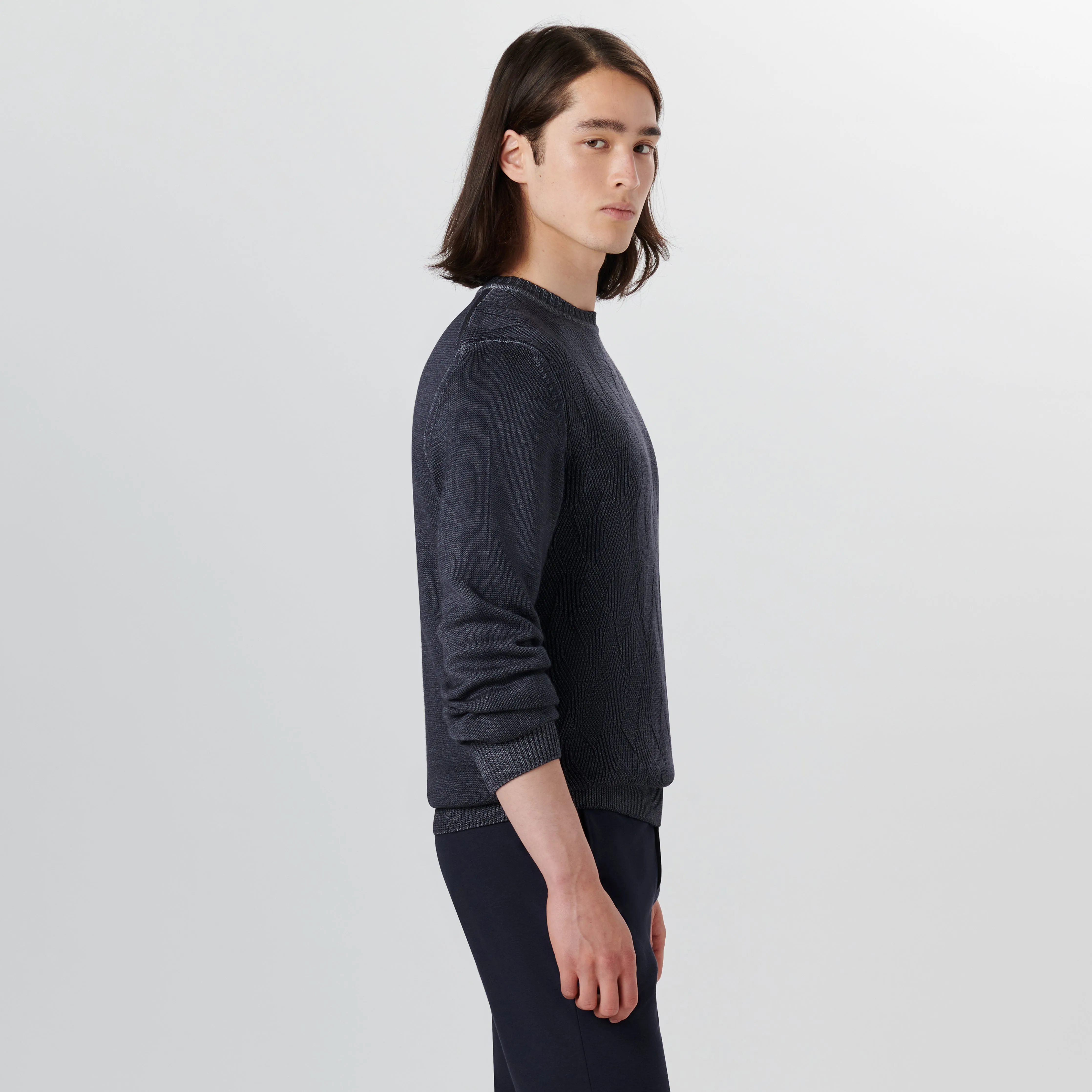 Super Merino Crew Neck Diamond Cable Sweater sold by Bugatchi product image thumbnail 3