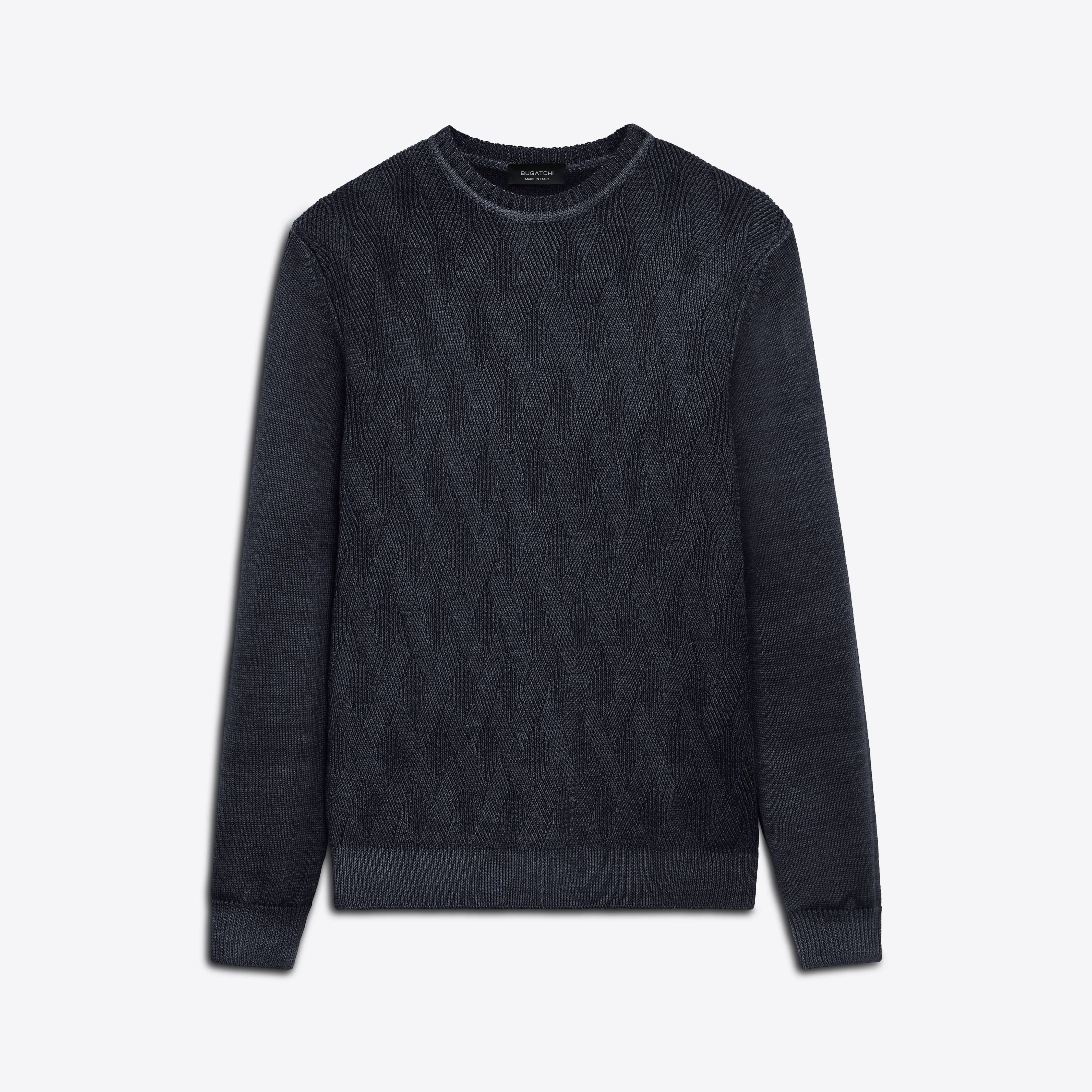 Super Merino Crew Neck Diamond Cable Sweater sold by Bugatchi