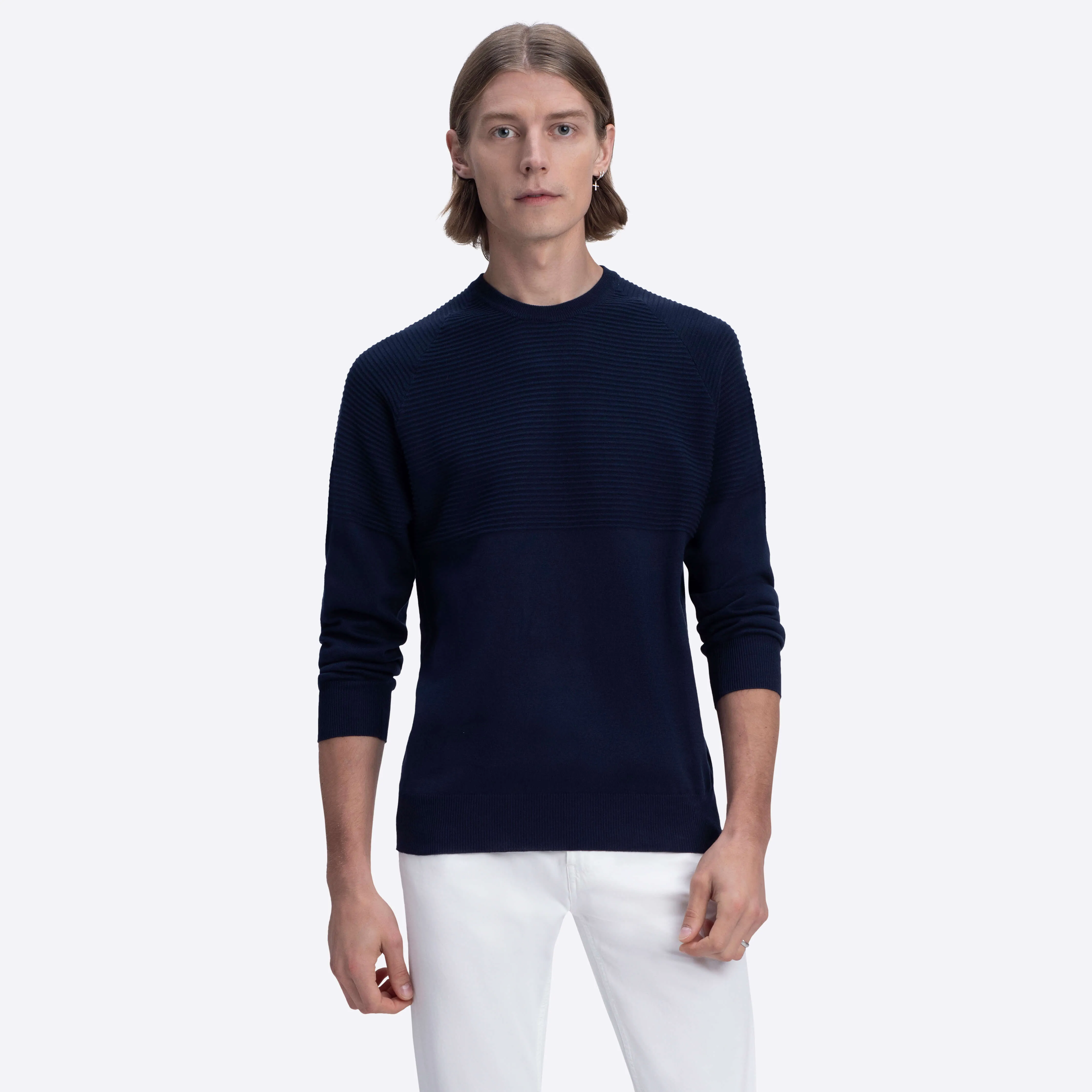 Solid & Stripe Combo Crew Neck Sweater sold by Bugatchi product image thumbnail 2