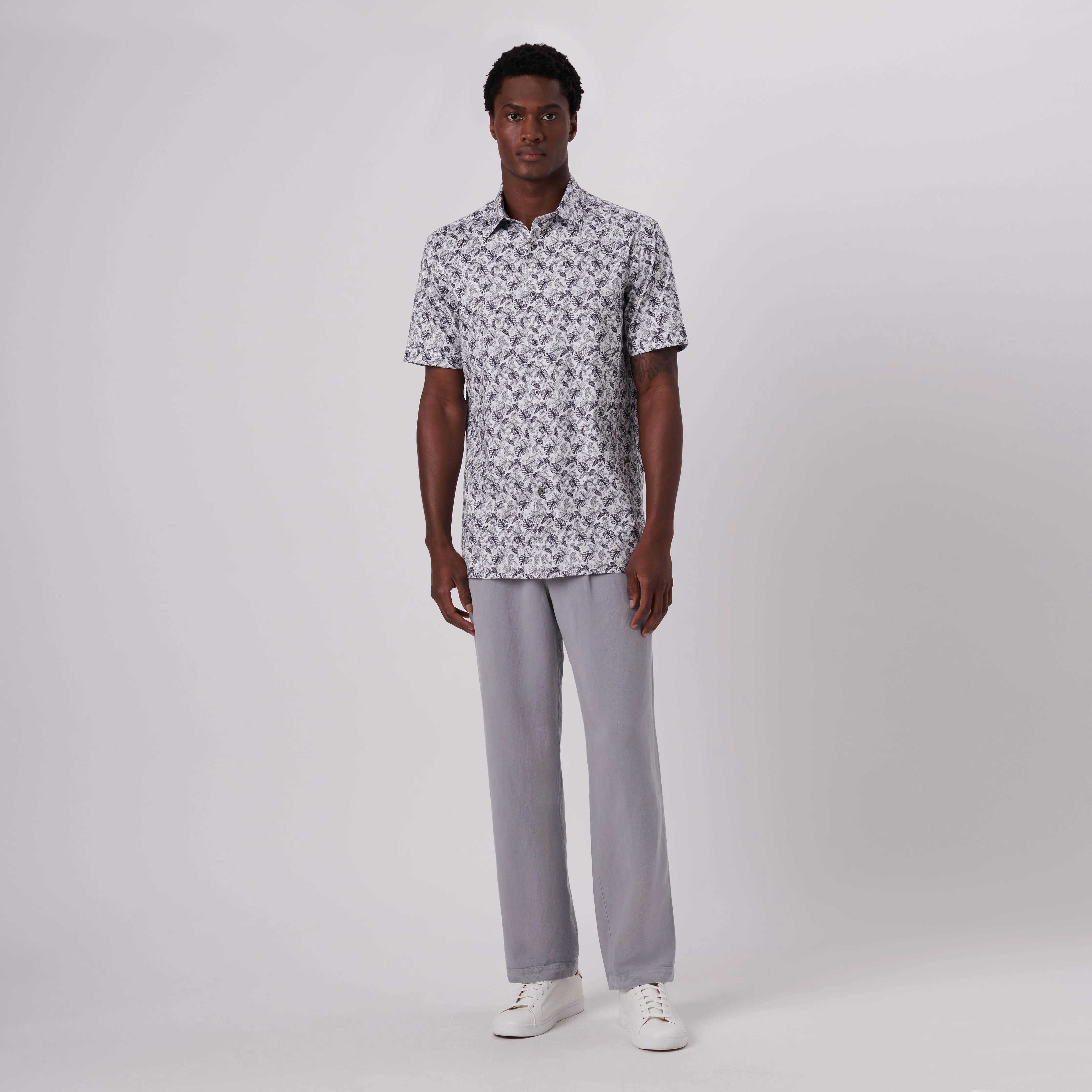 Milo Leaf Print OoohCotton Short Sleeve Shirt sold by Bugatchi product image thumbnail 5