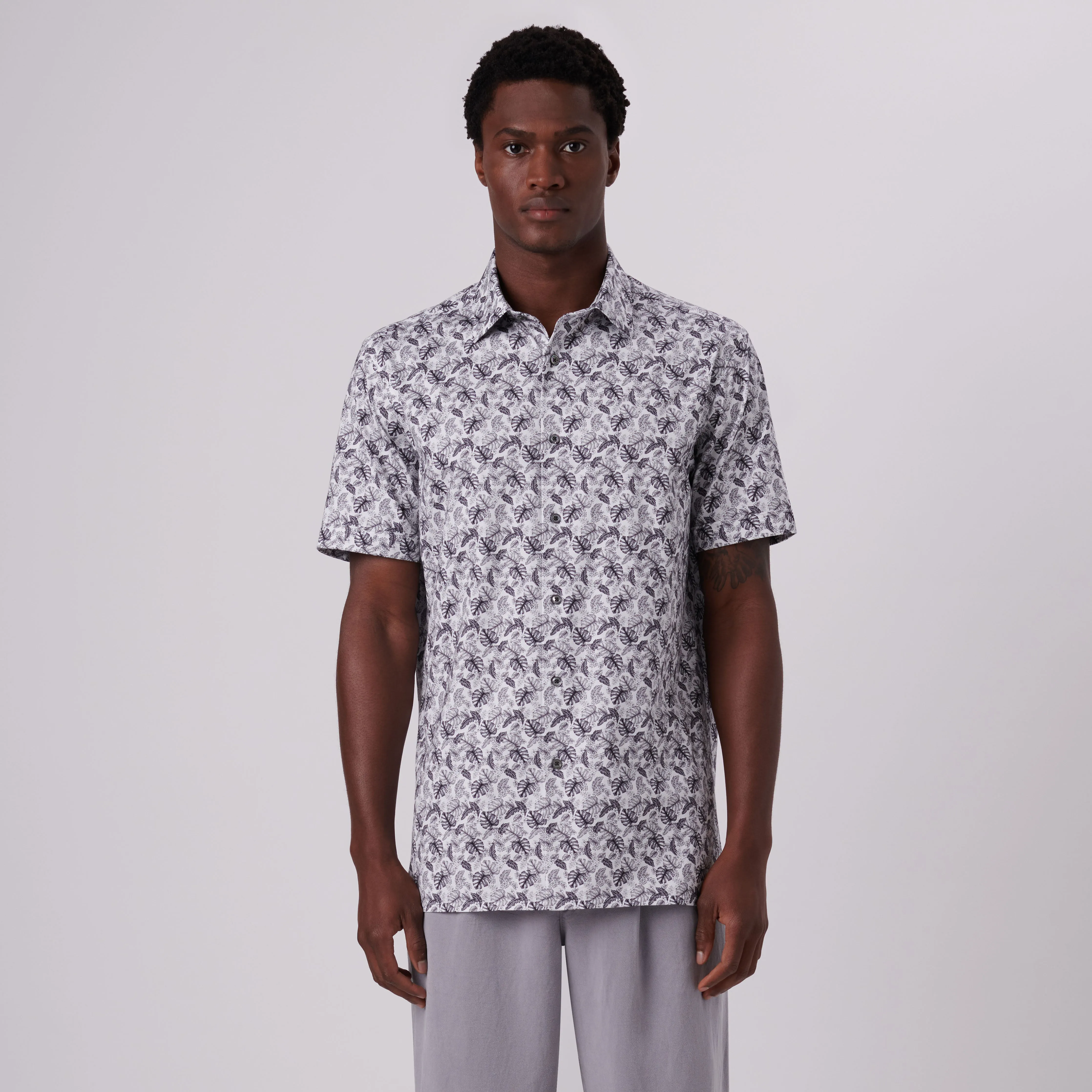 Milo Leaf Print OoohCotton Short Sleeve Shirt sold by Bugatchi product image thumbnail 2