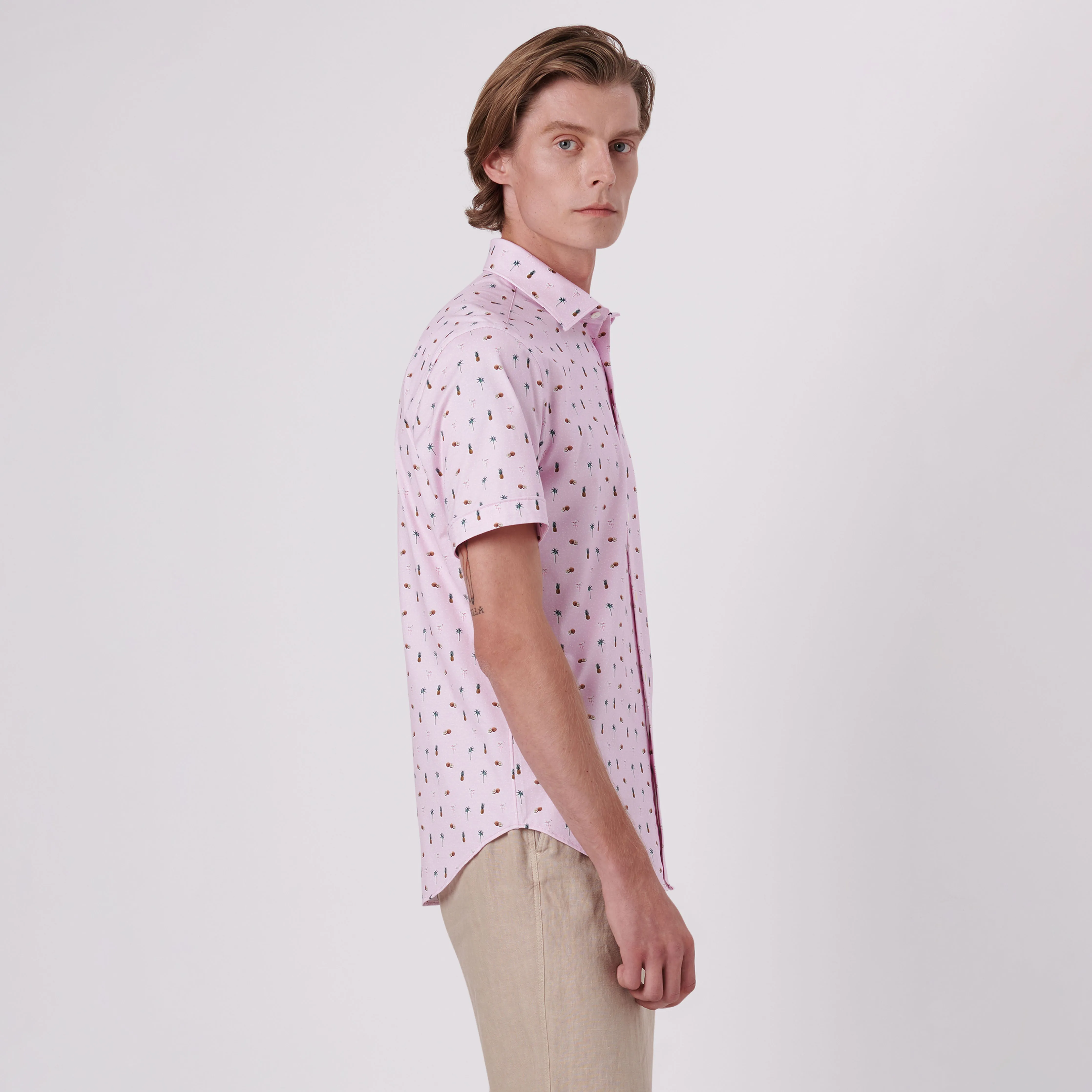 Miles Tropical Print OoohCotton Short Sleeve Shirt sold by Bugatchi product image thumbnail 3