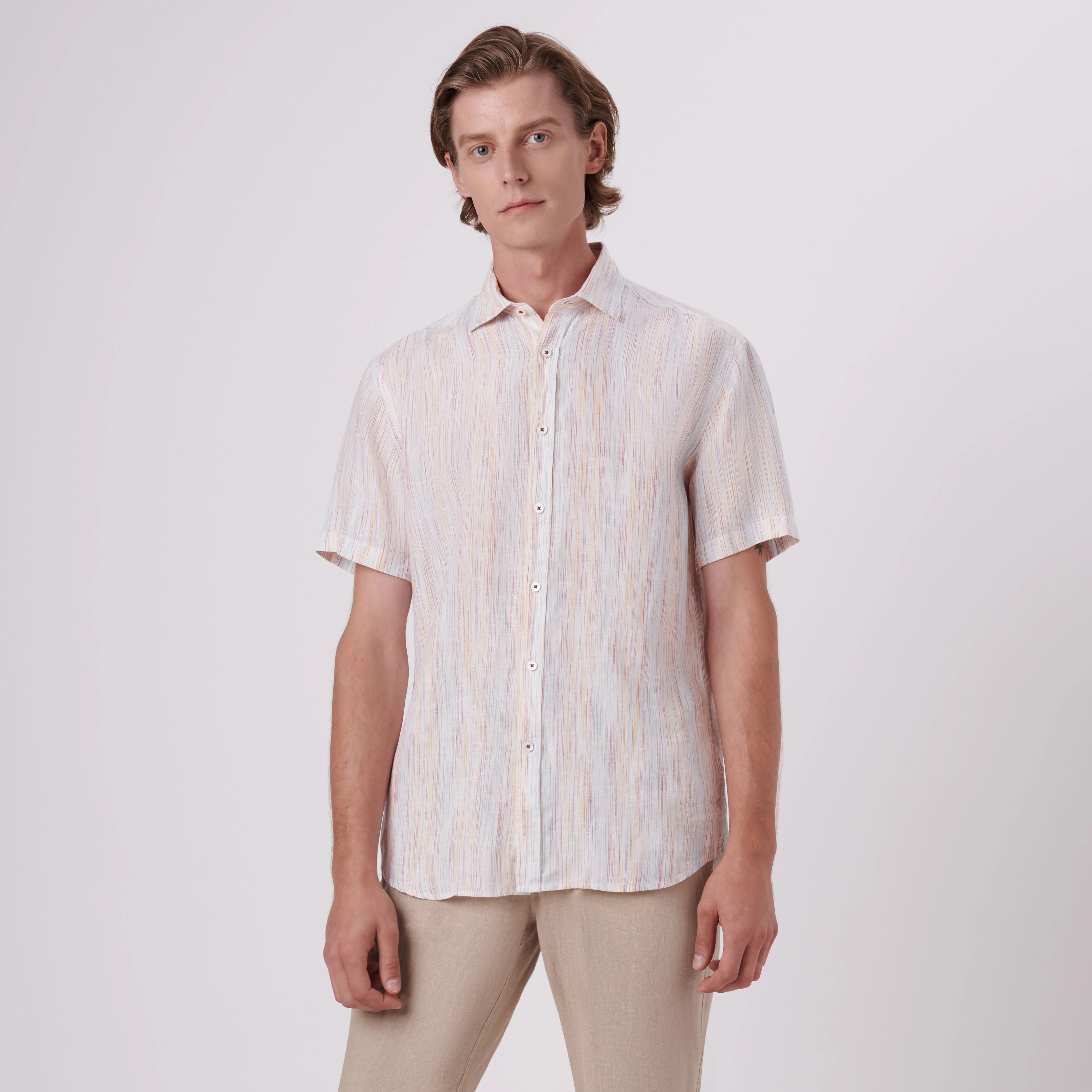 Orson Chalk Stripe Short Sleeve Linen Shirt sold by Bugatchi product image thumbnail 2