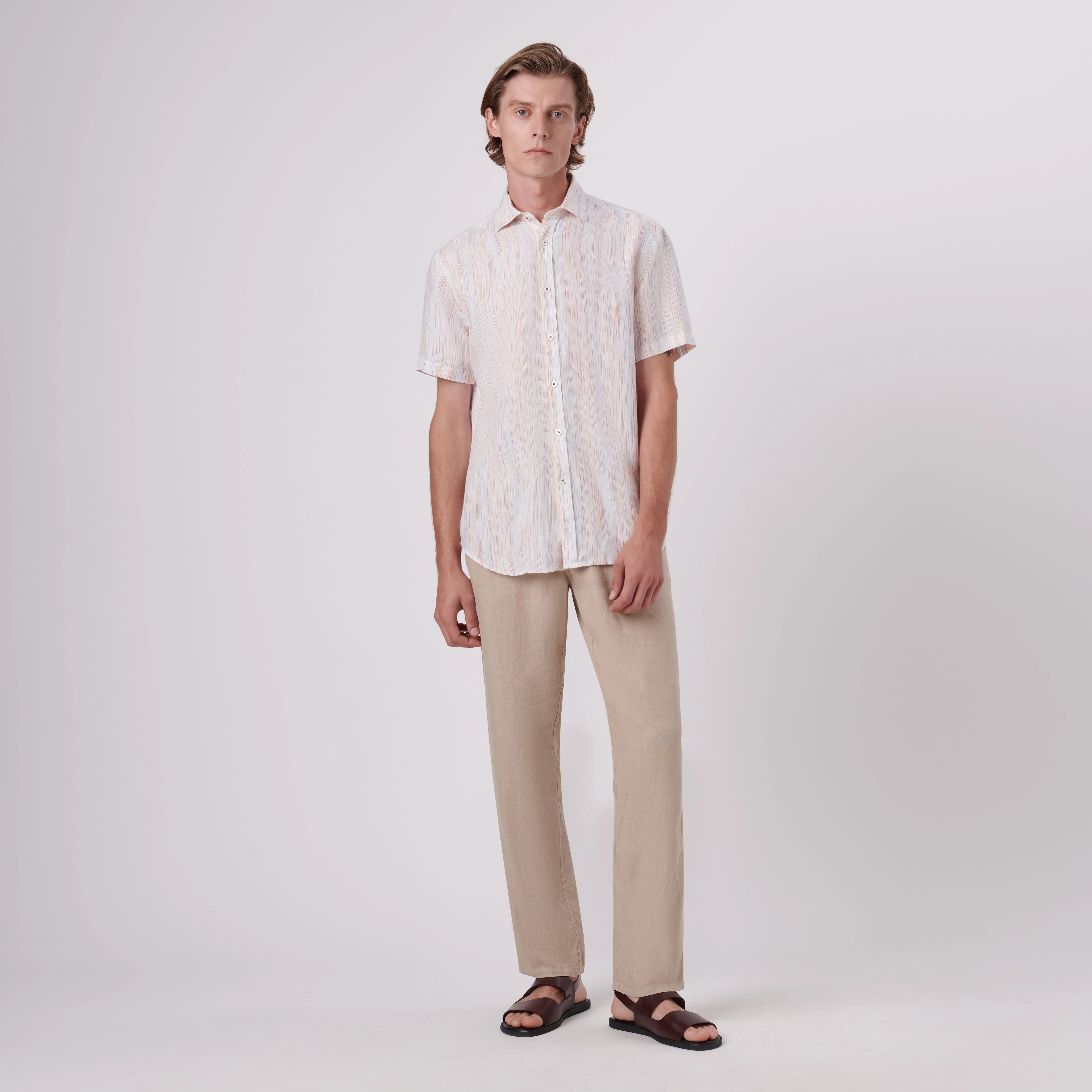 Orson Chalk Stripe Short Sleeve Linen Shirt sold by Bugatchi product image thumbnail 5