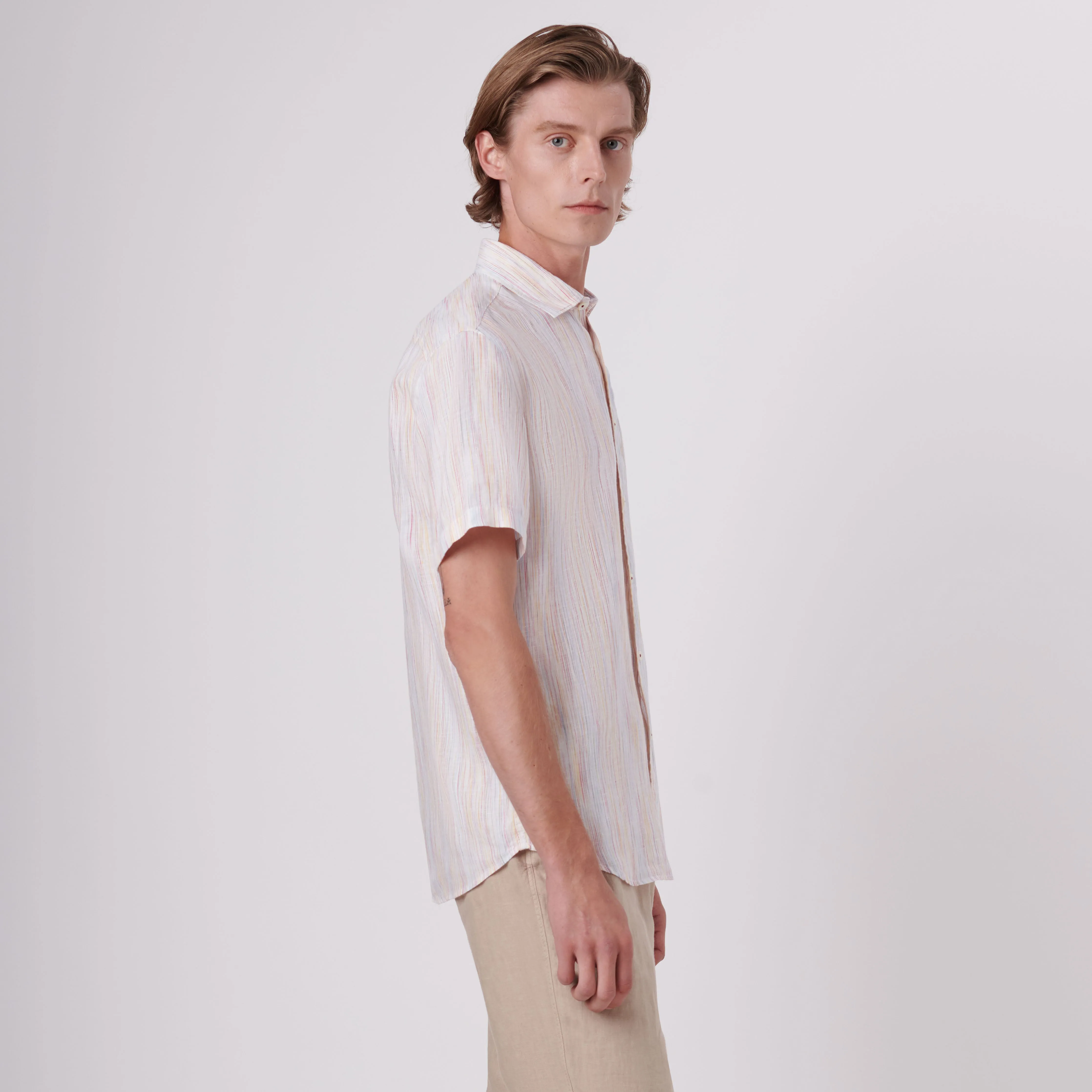 Orson Chalk Stripe Short Sleeve Linen Shirt sold by Bugatchi product image thumbnail 3