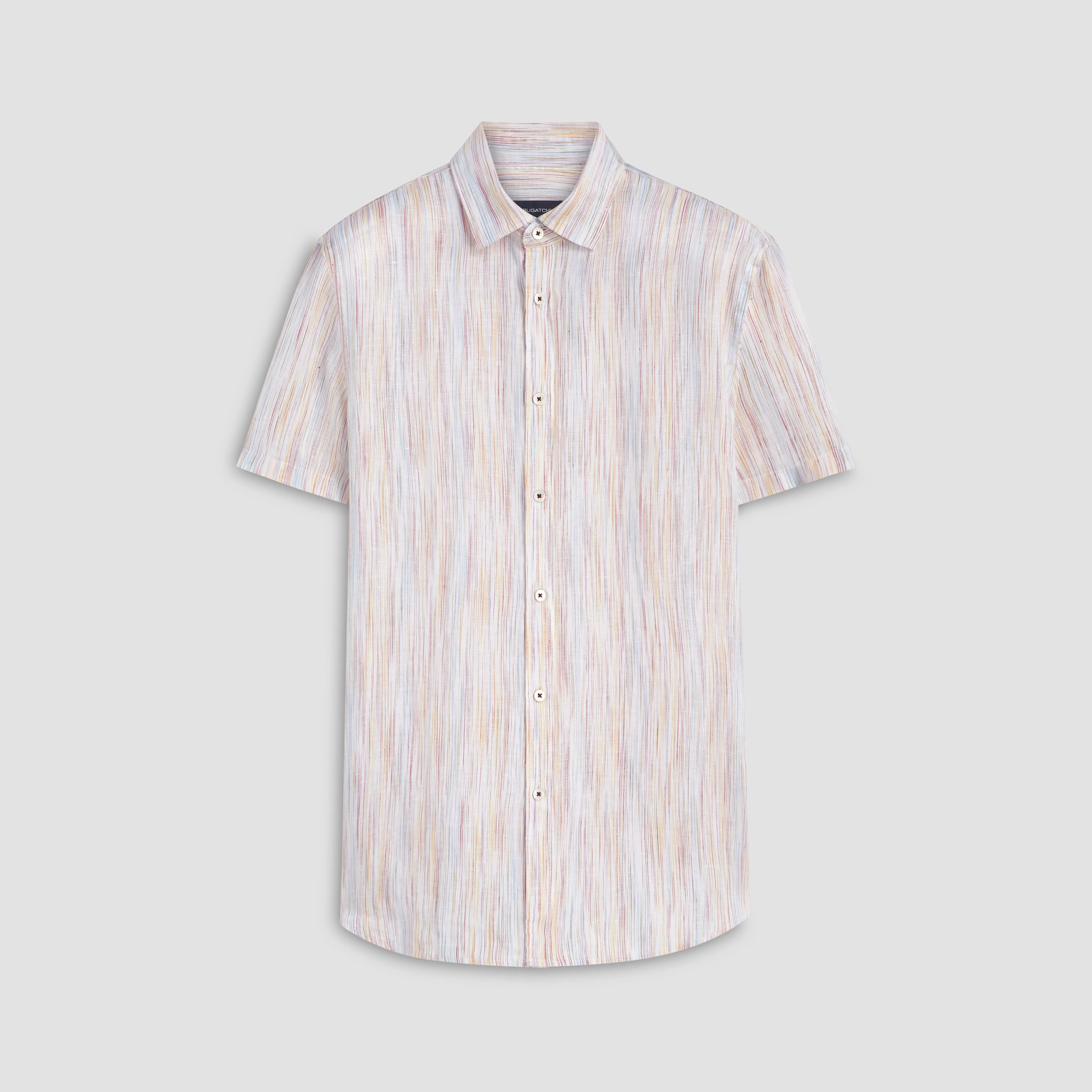 Orson Chalk Stripe Short Sleeve Linen Shirt sold by Bugatchi