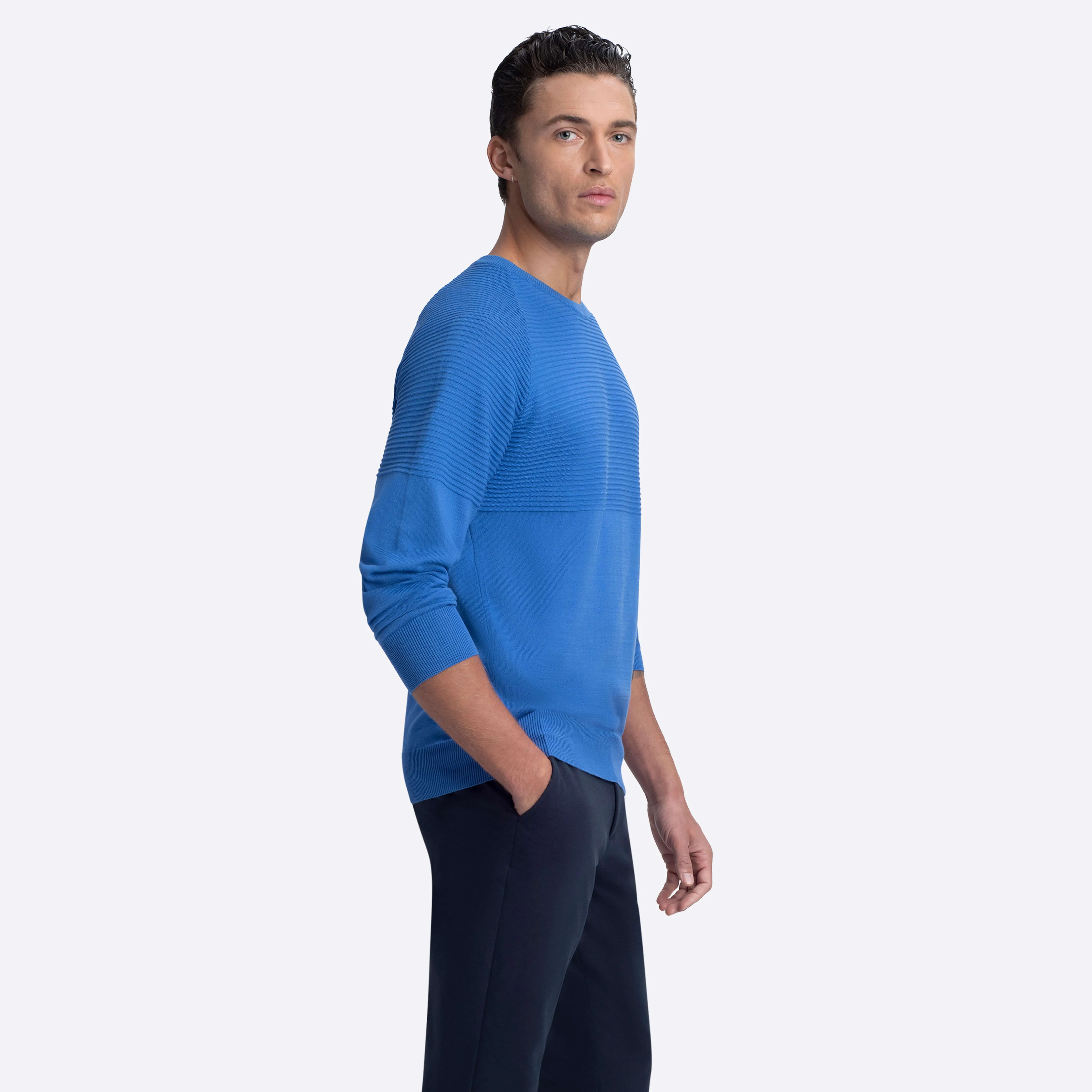 Solid & Stripe Combo Crew Neck Sweater sold by Bugatchi product image thumbnail 3