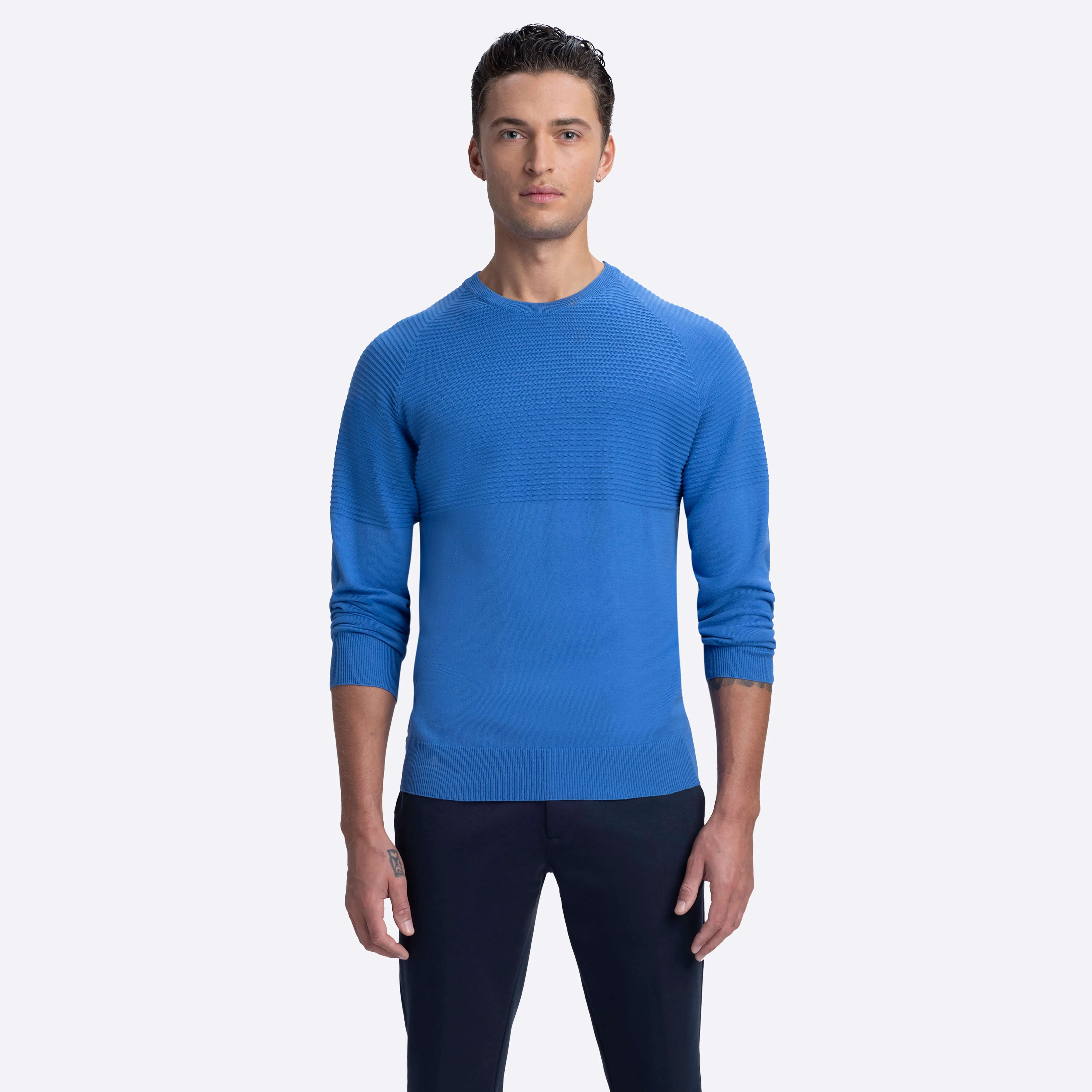 Solid & Stripe Combo Crew Neck Sweater sold by Bugatchi product image thumbnail 2