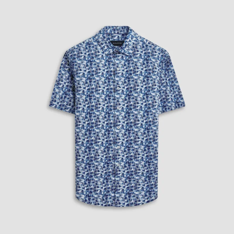 Orson Asymmetric Check Short Sleeve Shirt sold by Bugatchi