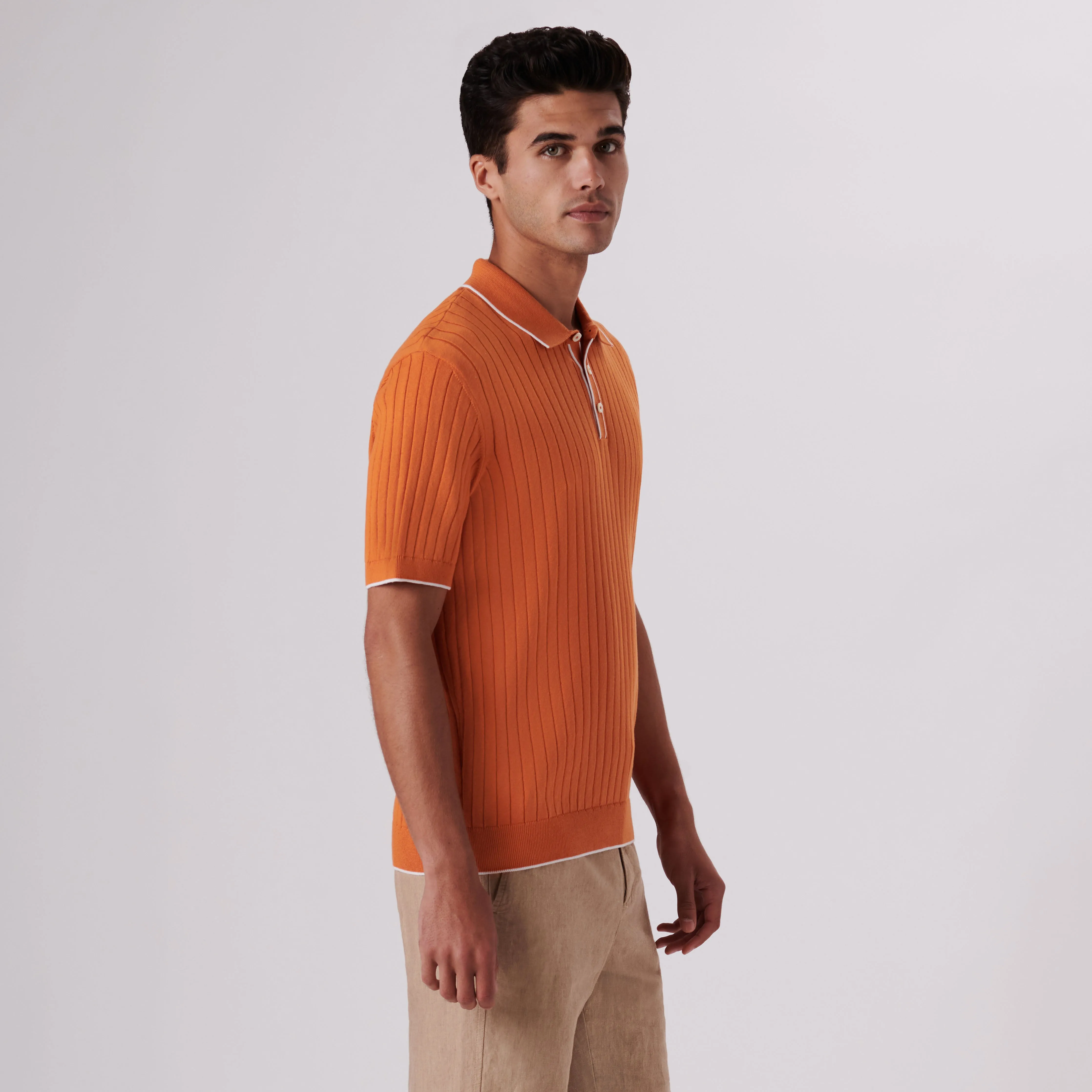 Rib Knit Short Sleeve Polo Sweater sold by Bugatchi product image thumbnail 3