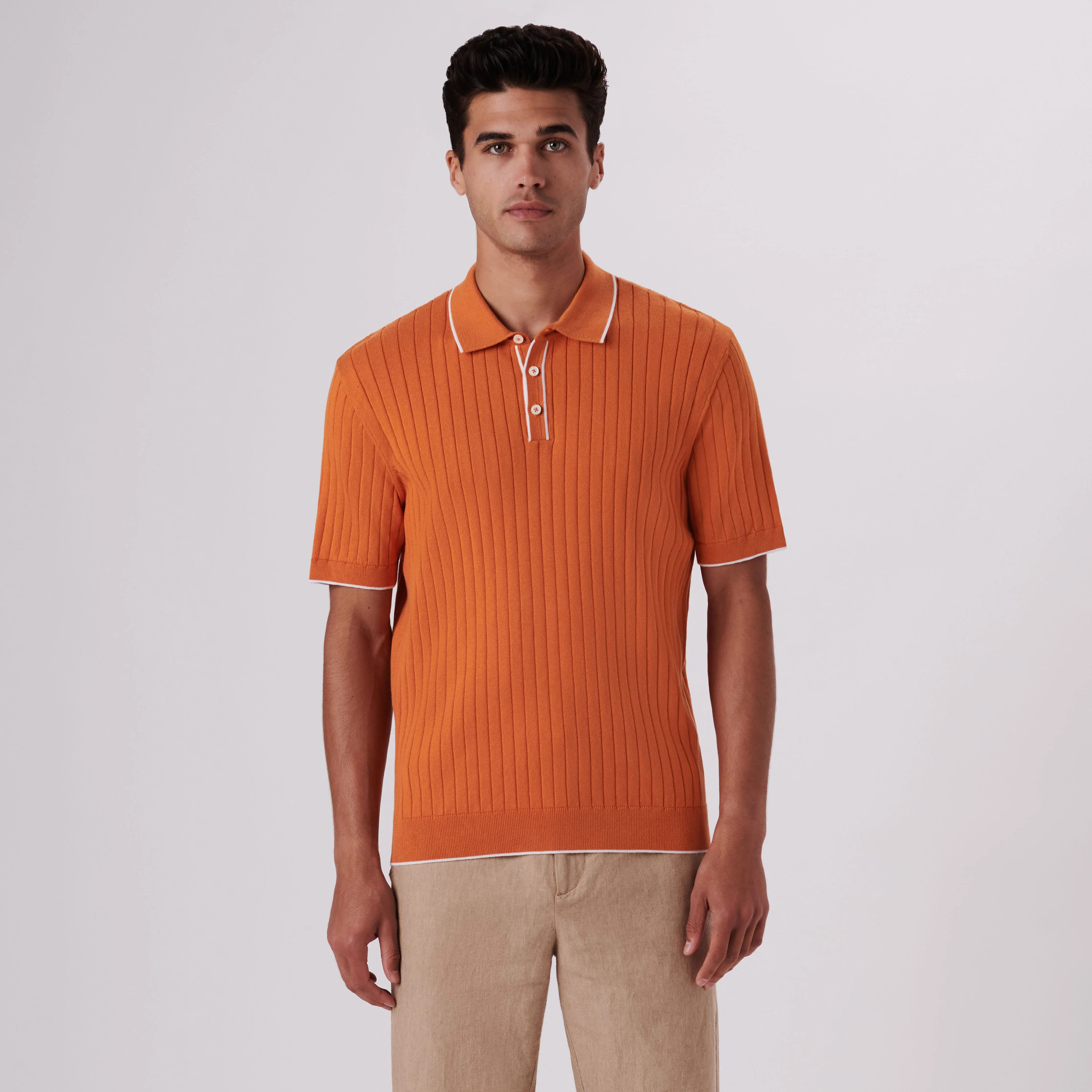 Rib Knit Short Sleeve Polo Sweater sold by Bugatchi product image thumbnail 2