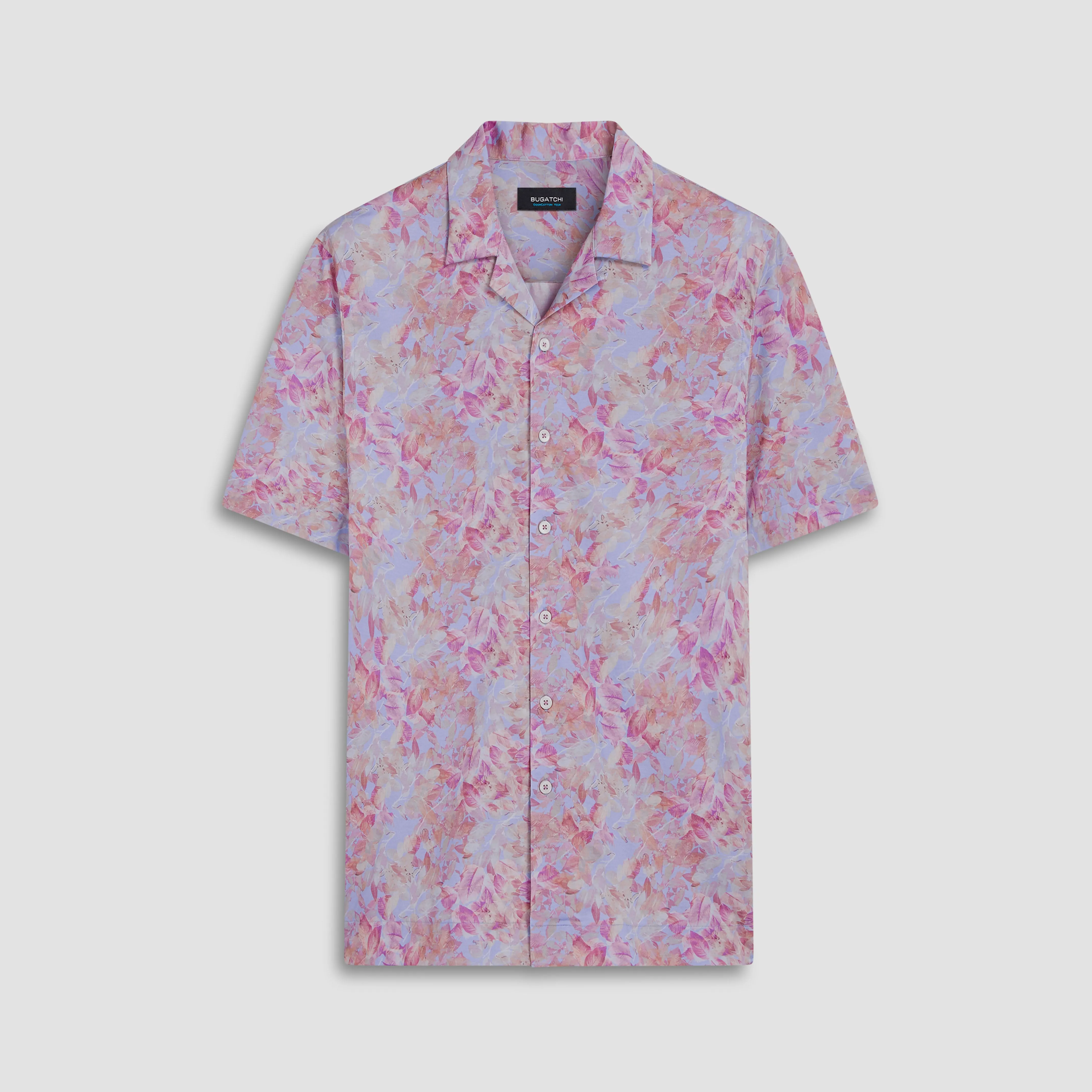 Cole Aquarelle Leaf Print OoohCotton Camp Shirt sold by Bugatchi
