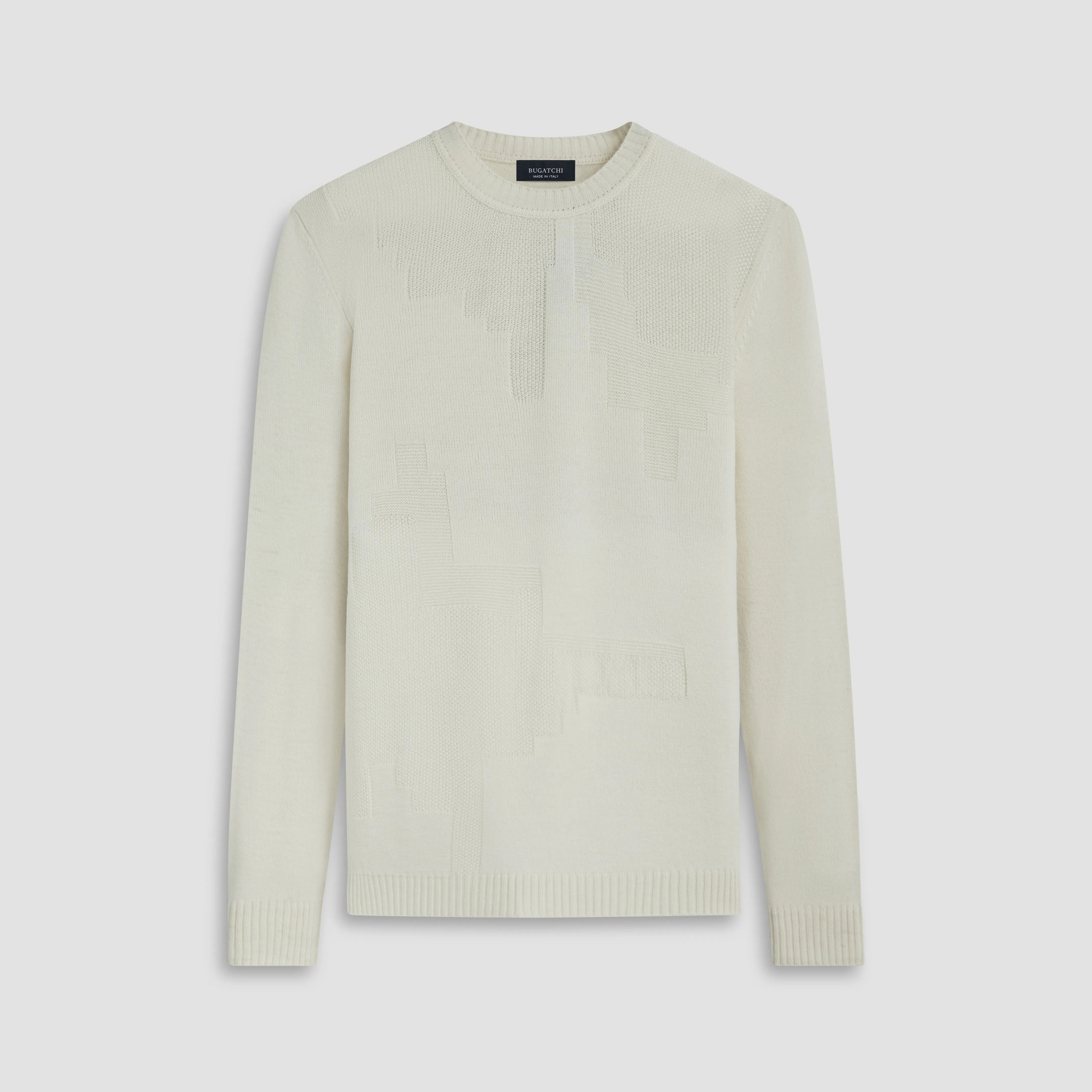 Solid Jacquard Crew Neck Sweater sold by Bugatchi