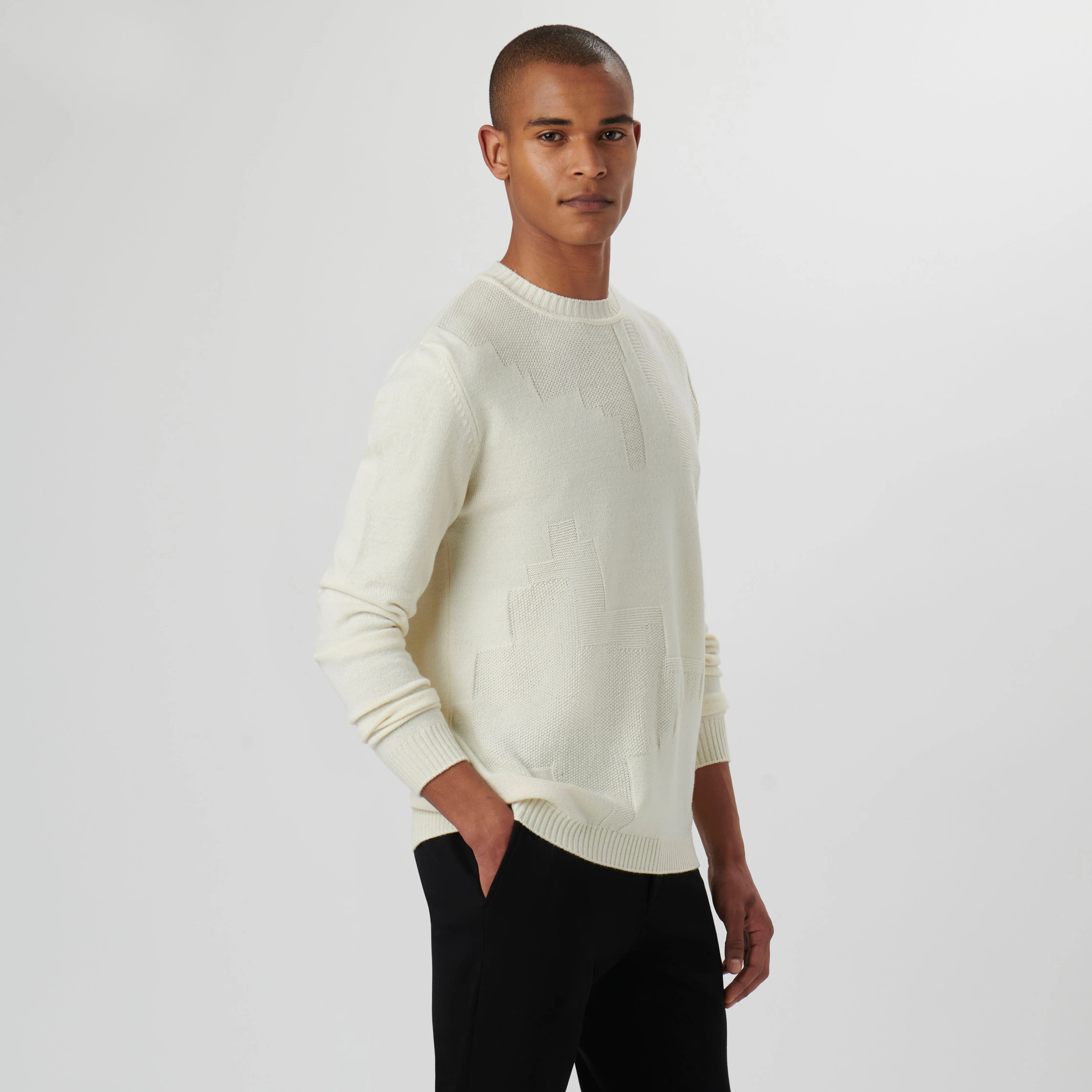 Solid Jacquard Crew Neck Sweater sold by Bugatchi product image thumbnail 3