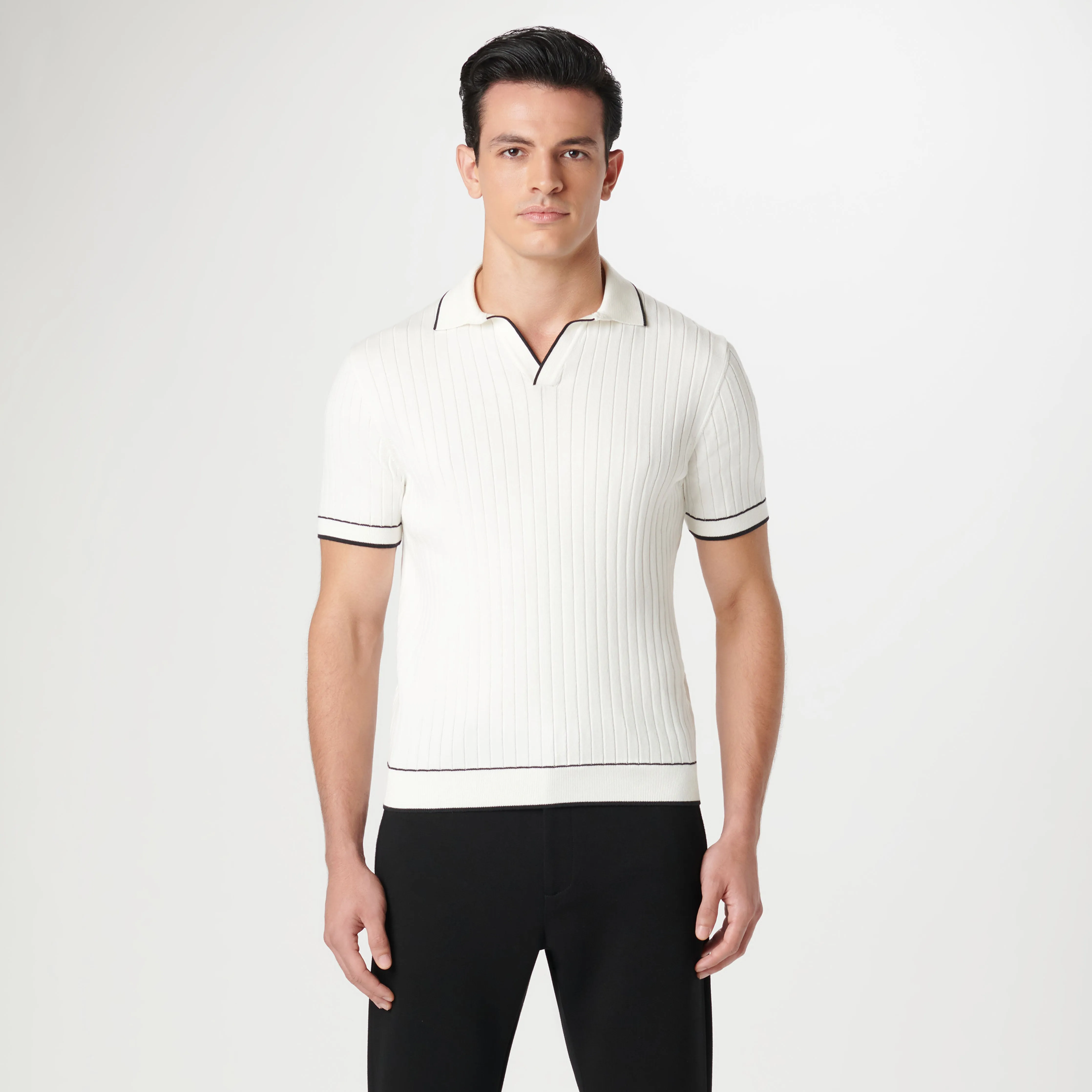 Rib Stitch Short Sleeve Johnny Sweater sold by Bugatchi product image thumbnail 2