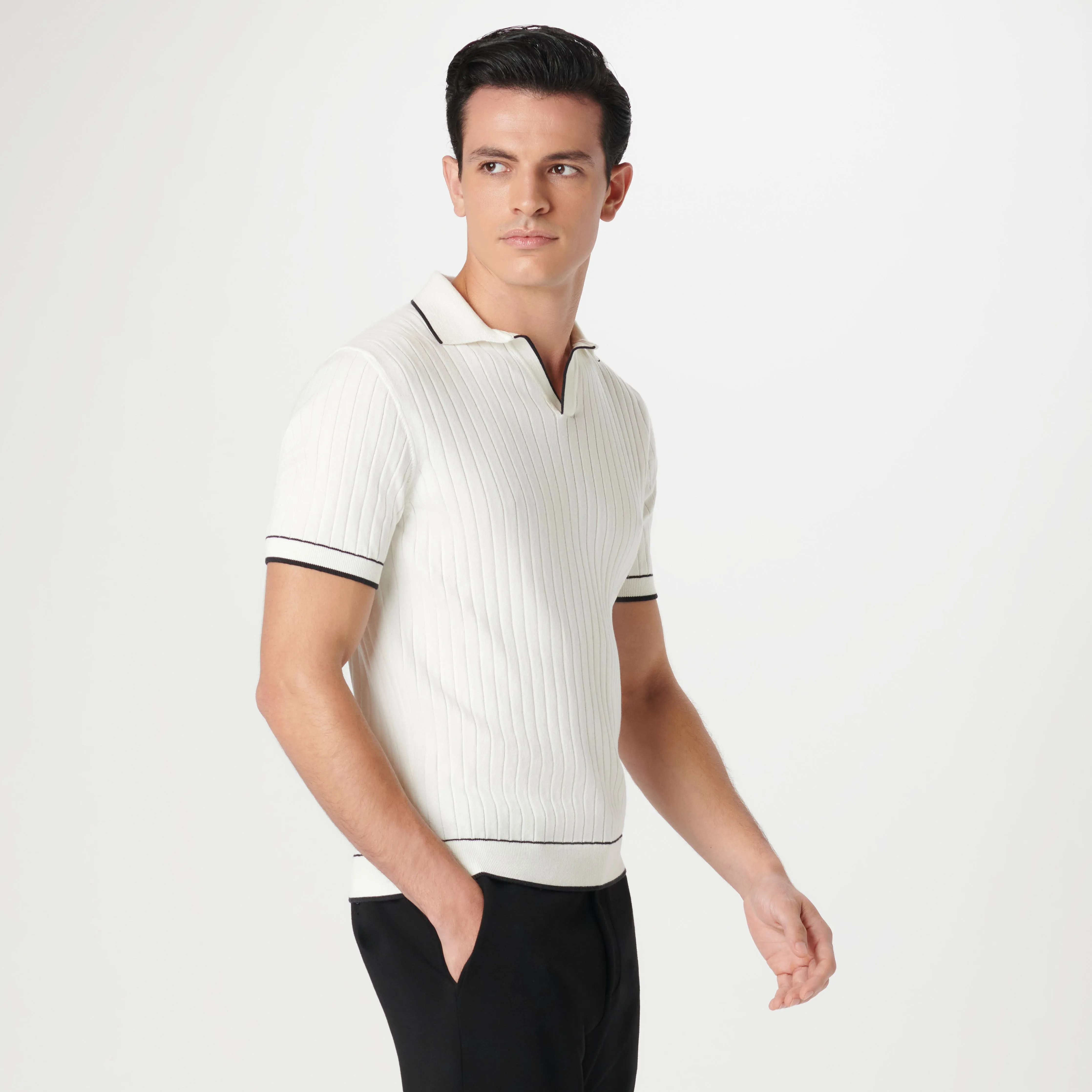 Rib Stitch Short Sleeve Johnny Sweater sold by Bugatchi product image thumbnail 3