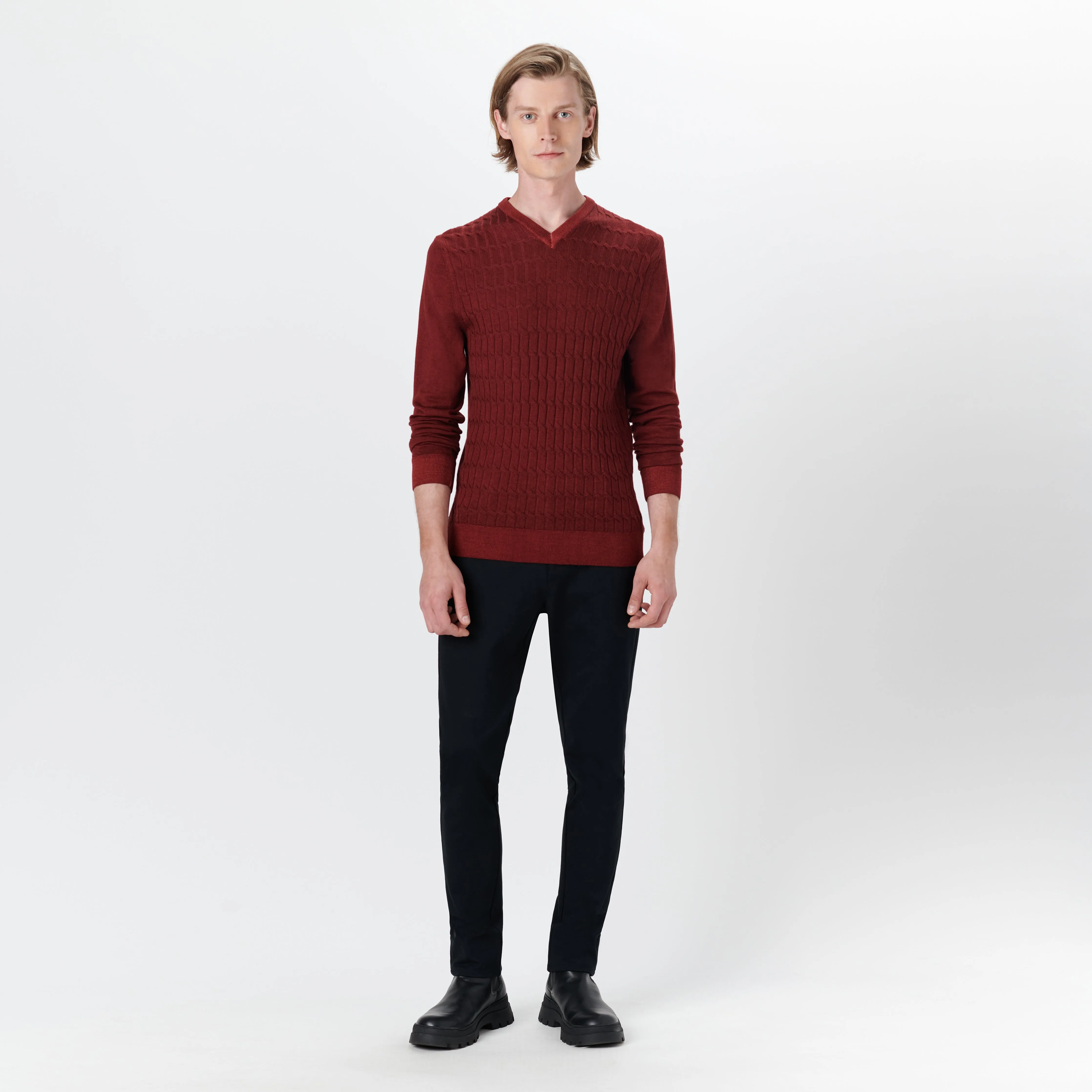 Super Merino V-Neck Cable Sweater sold by Bugatchi product image thumbnail 5