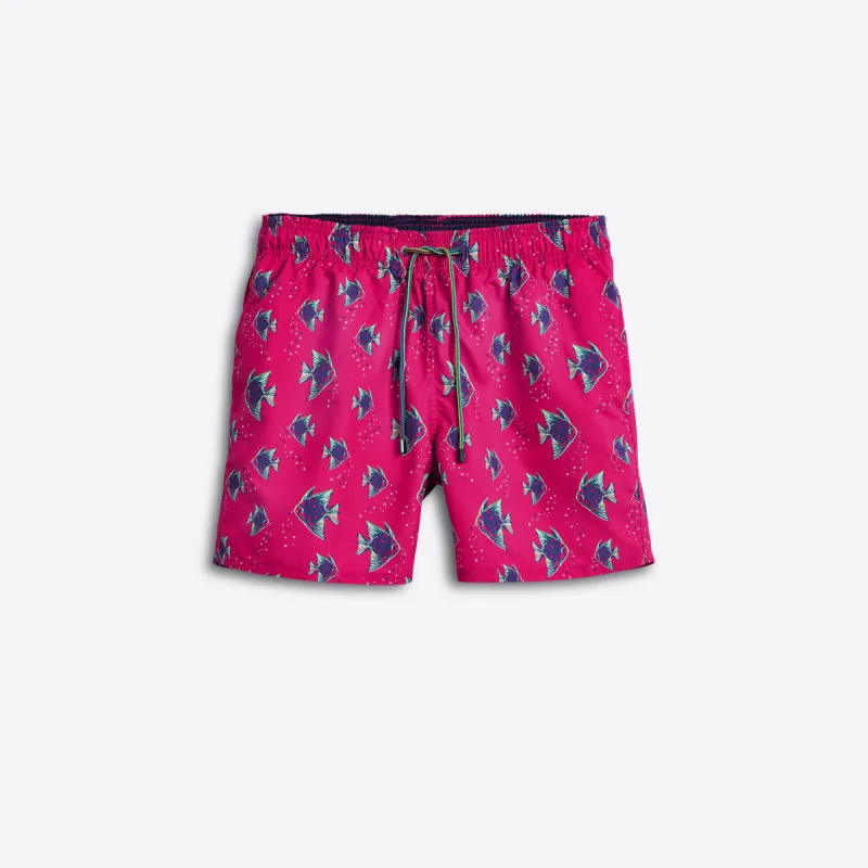 LENOX Fish Print Swim Trunks sold by Bugatchi