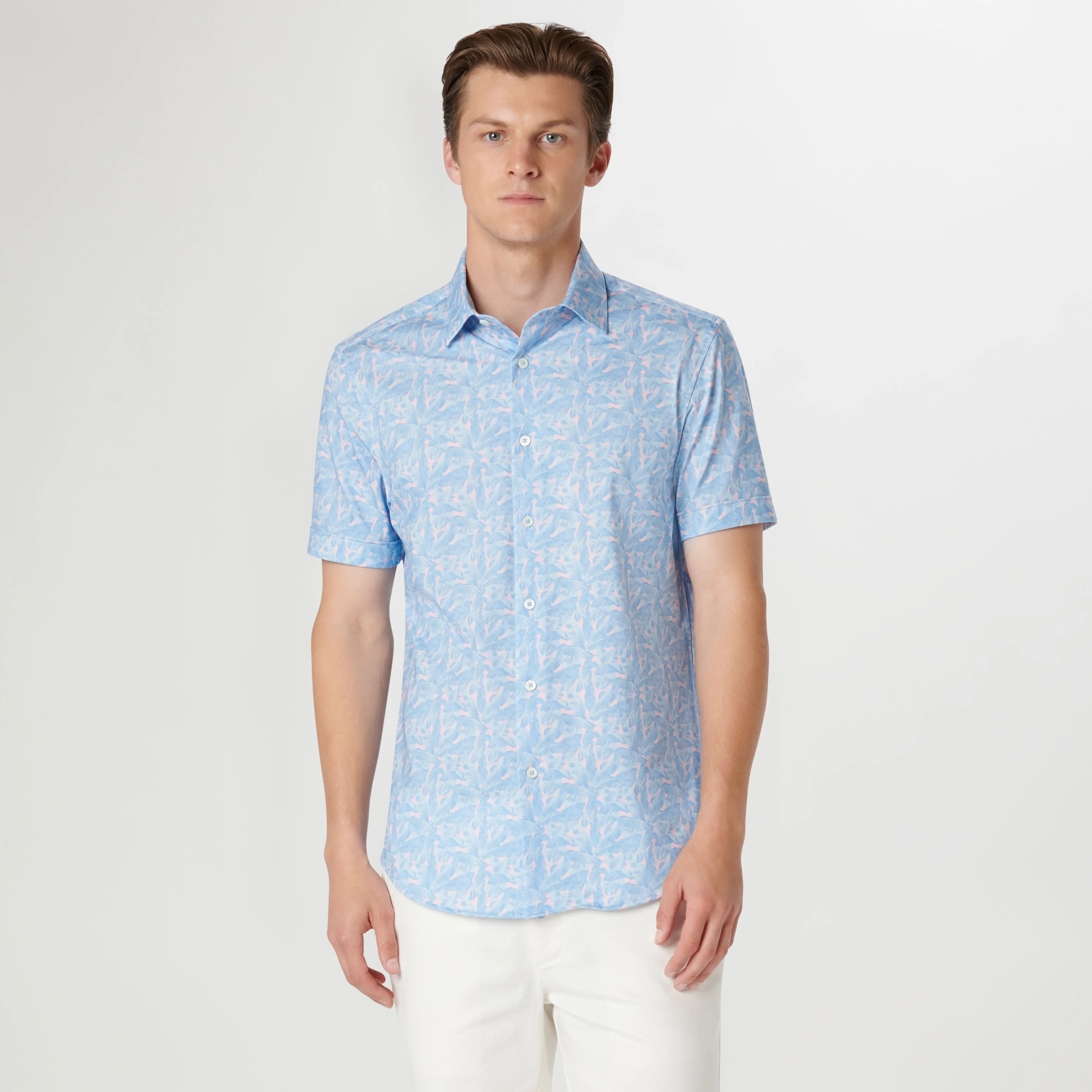 Miles Leaf Print OoohCotton Short Sleeve Shirt sold by Bugatchi product image thumbnail 2