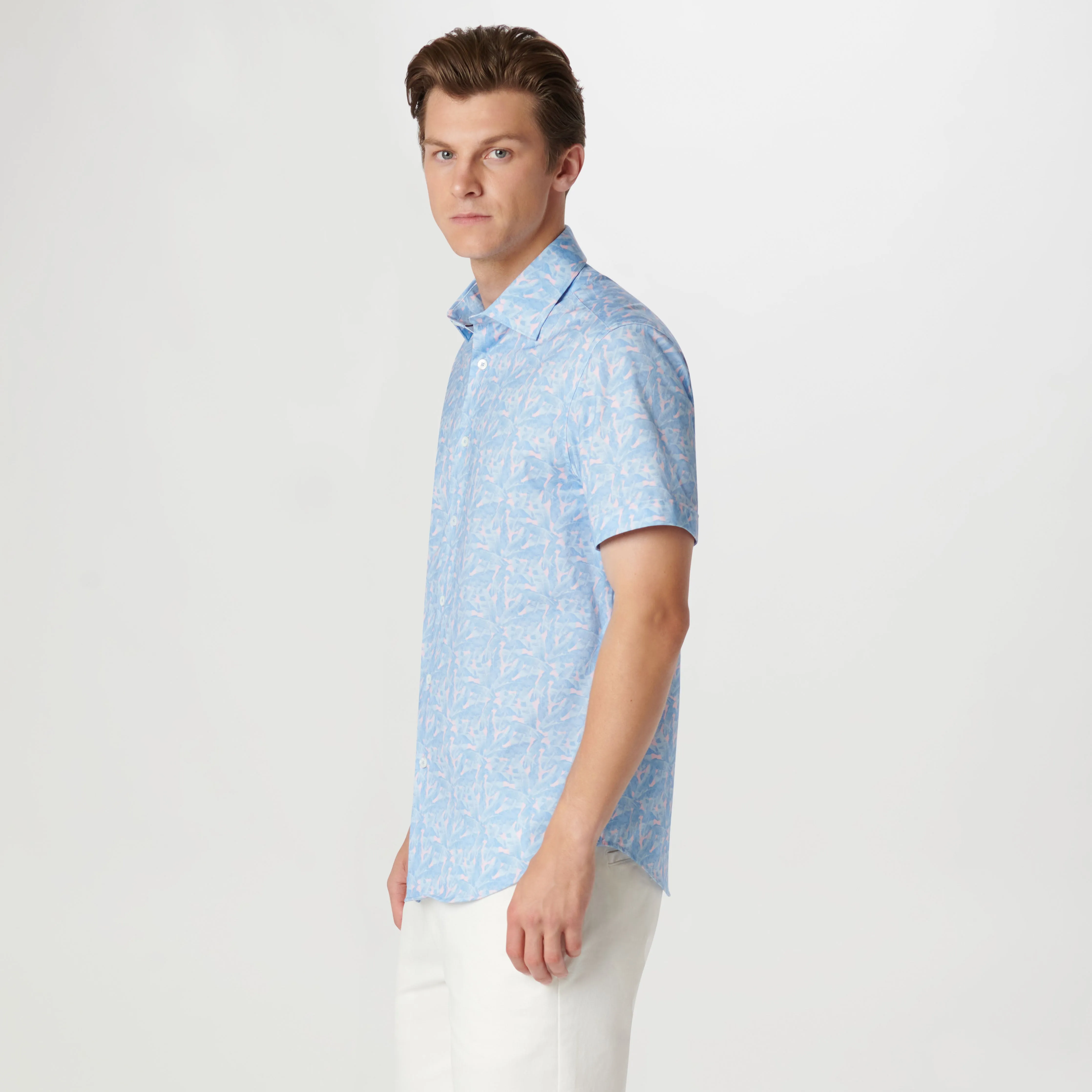 Miles Leaf Print OoohCotton Short Sleeve Shirt sold by Bugatchi product image thumbnail 3