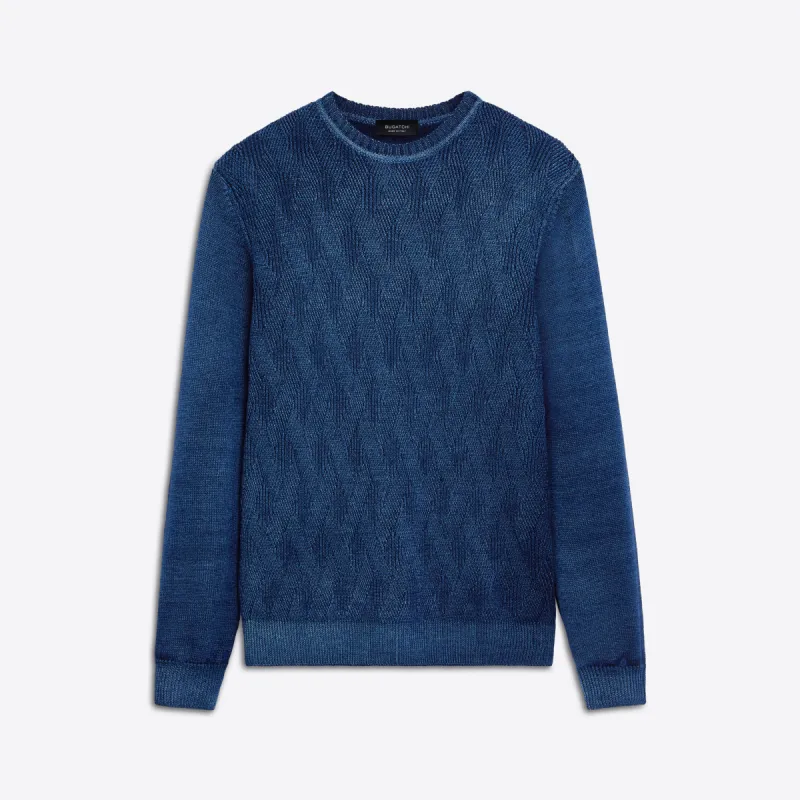 Super Merino Crew Neck Diamond Cable Sweater sold by Bugatchi