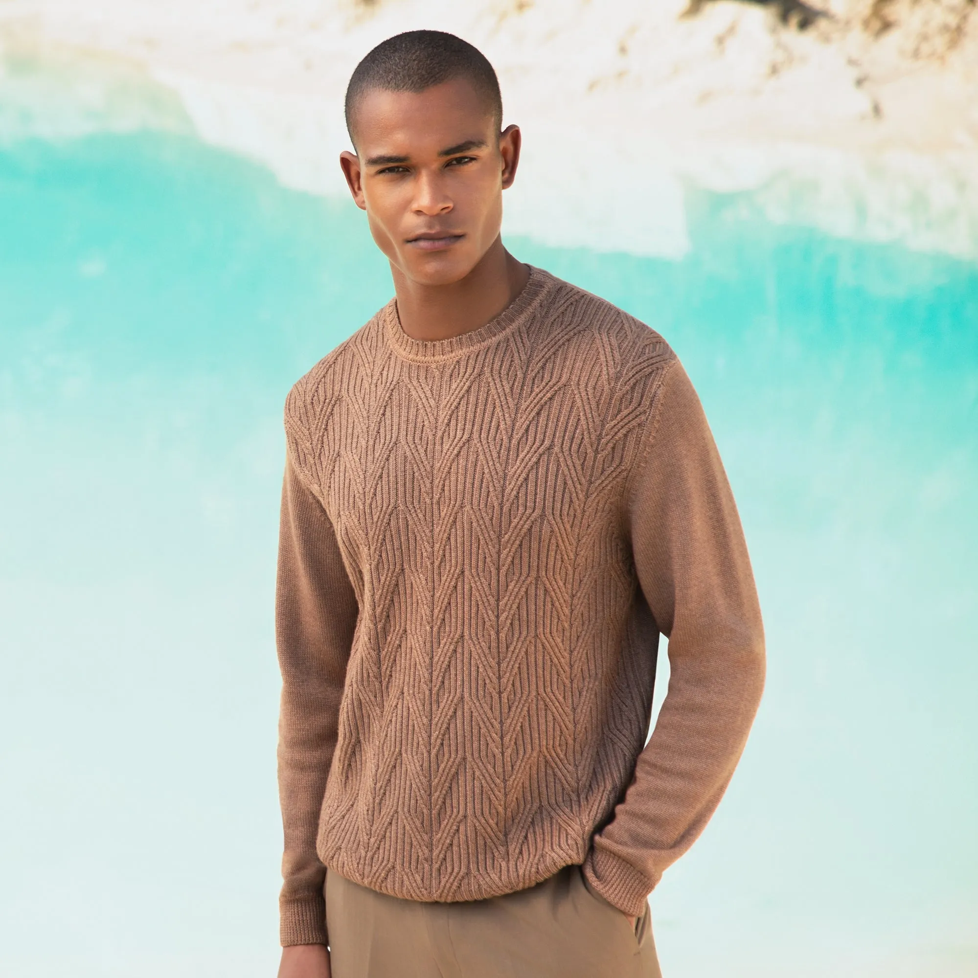 Cable Knit Crew Neck Sweater sold by Bugatchi
