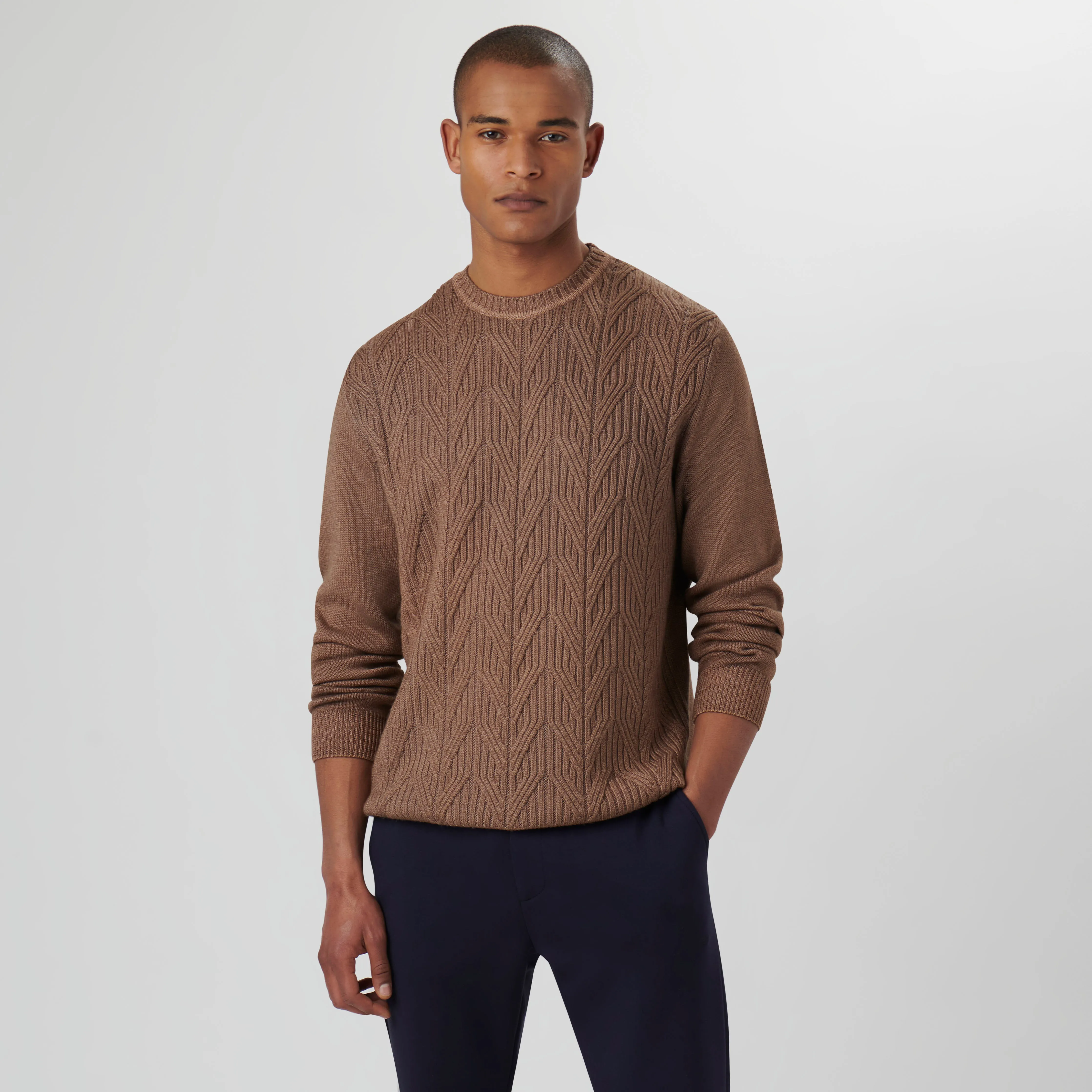 Cable Knit Crew Neck Sweater sold by Bugatchi product image thumbnail 3