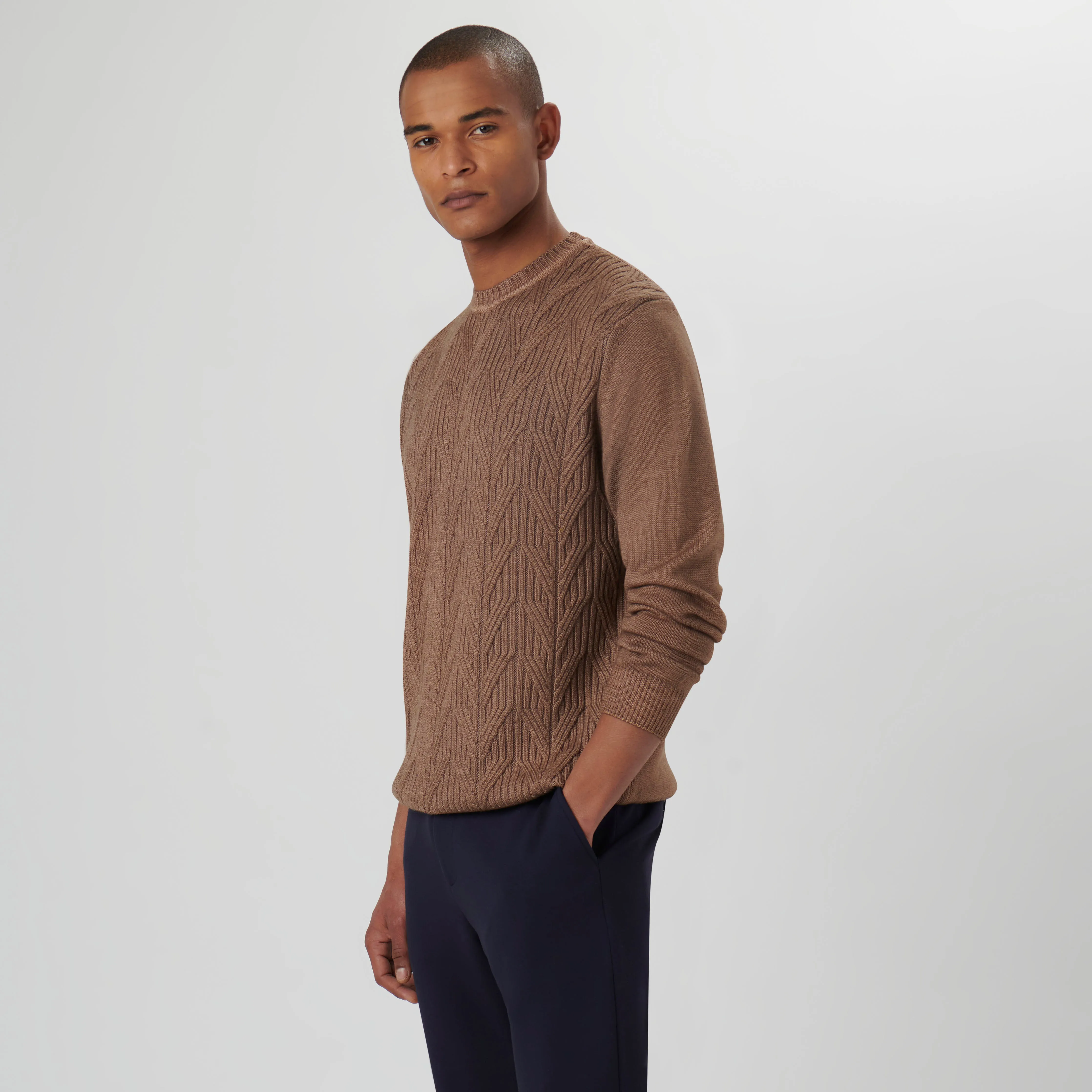 Cable Knit Crew Neck Sweater sold by Bugatchi product image thumbnail 4