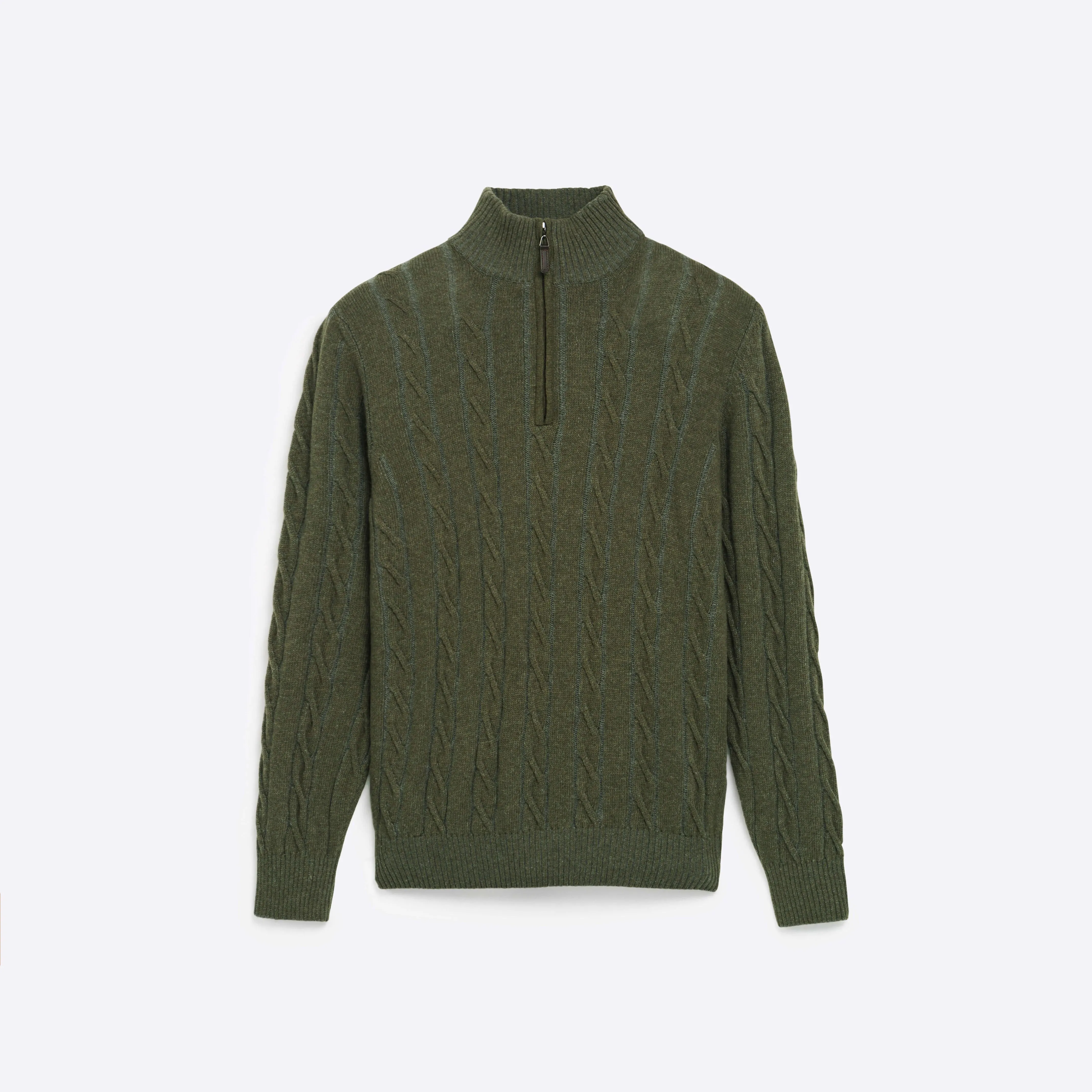 Cable Knit Quarter Zip Mock Neck Sweater sold by Bugatchi