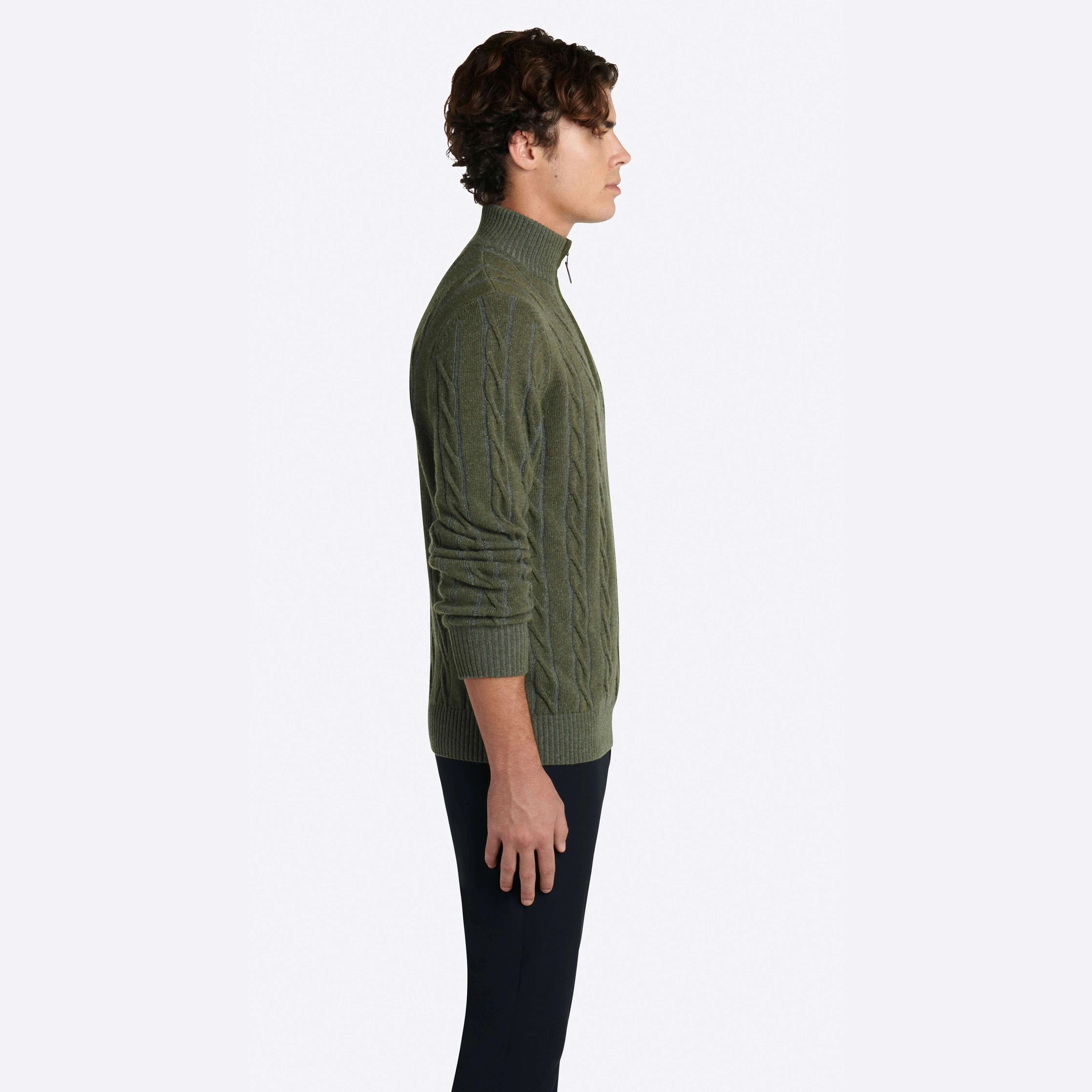 Cable Knit Quarter Zip Mock Neck Sweater sold by Bugatchi product image thumbnail 4