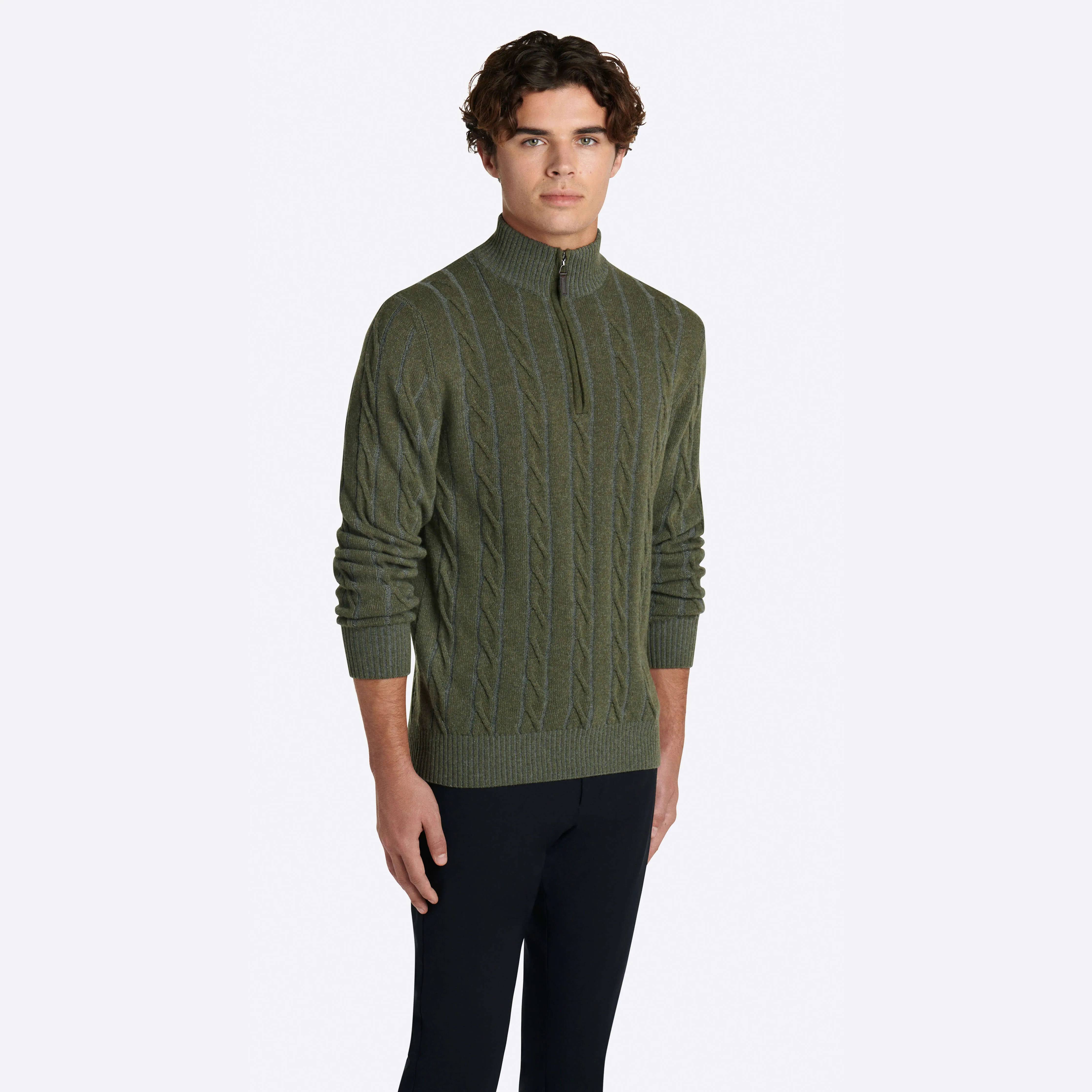 Cable Knit Quarter Zip Mock Neck Sweater sold by Bugatchi product image thumbnail 3