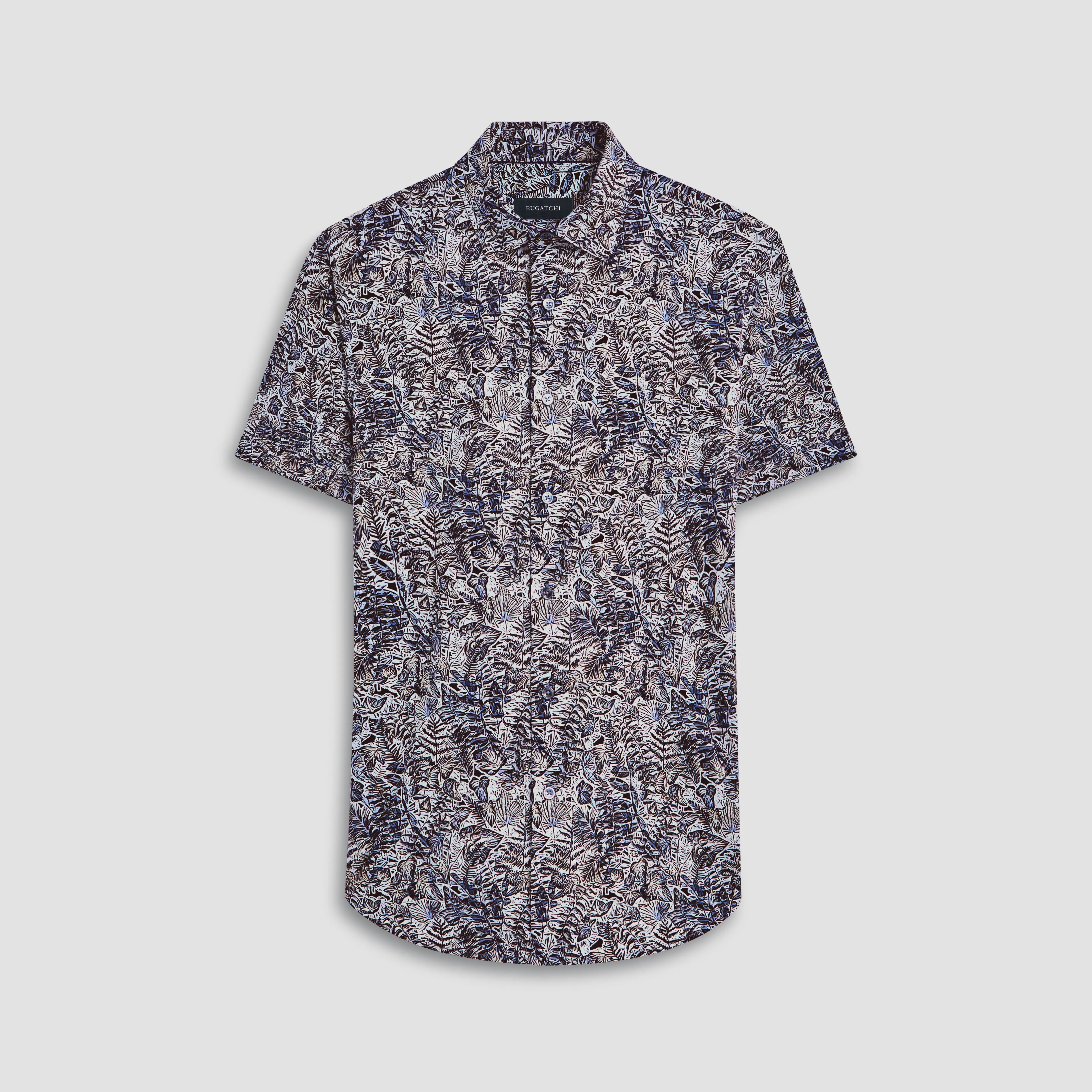 Miles Leaf Print OoohCotton Short Sleeve Shirt sold by Bugatchi