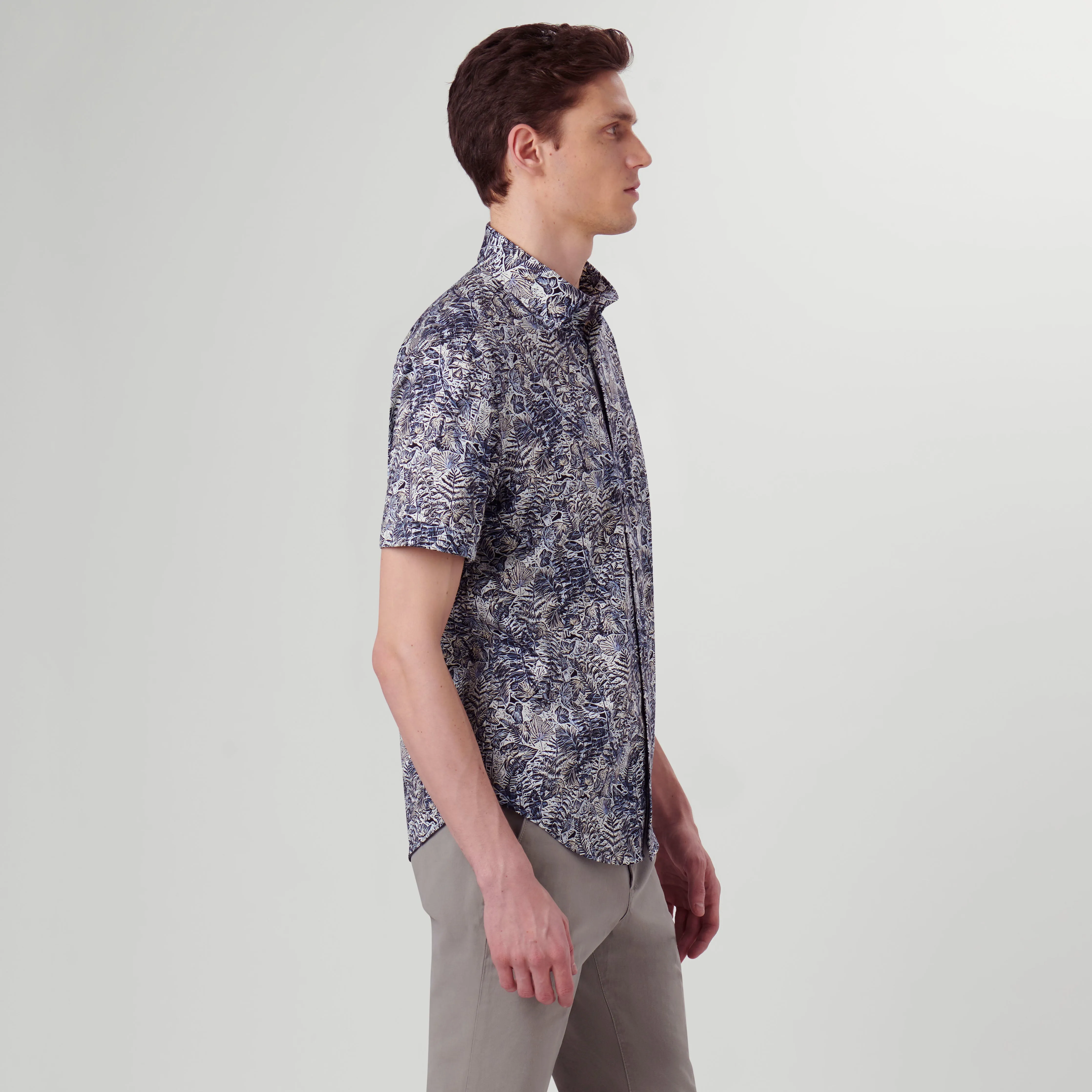 Miles Leaf Print OoohCotton Short Sleeve Shirt sold by Bugatchi product image thumbnail 3