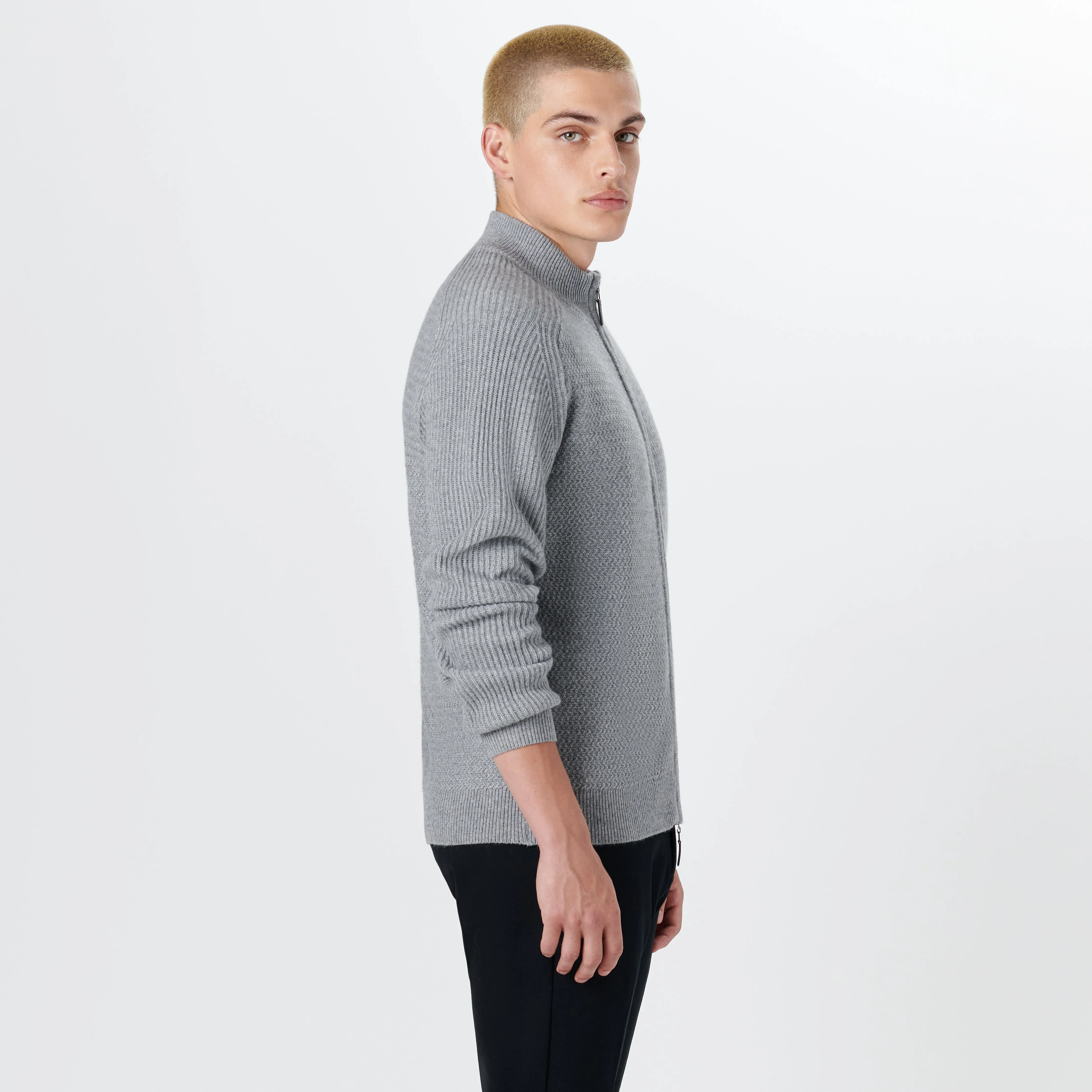 Full Zip Herringbone Sweater sold by Bugatchi product image thumbnail 3
