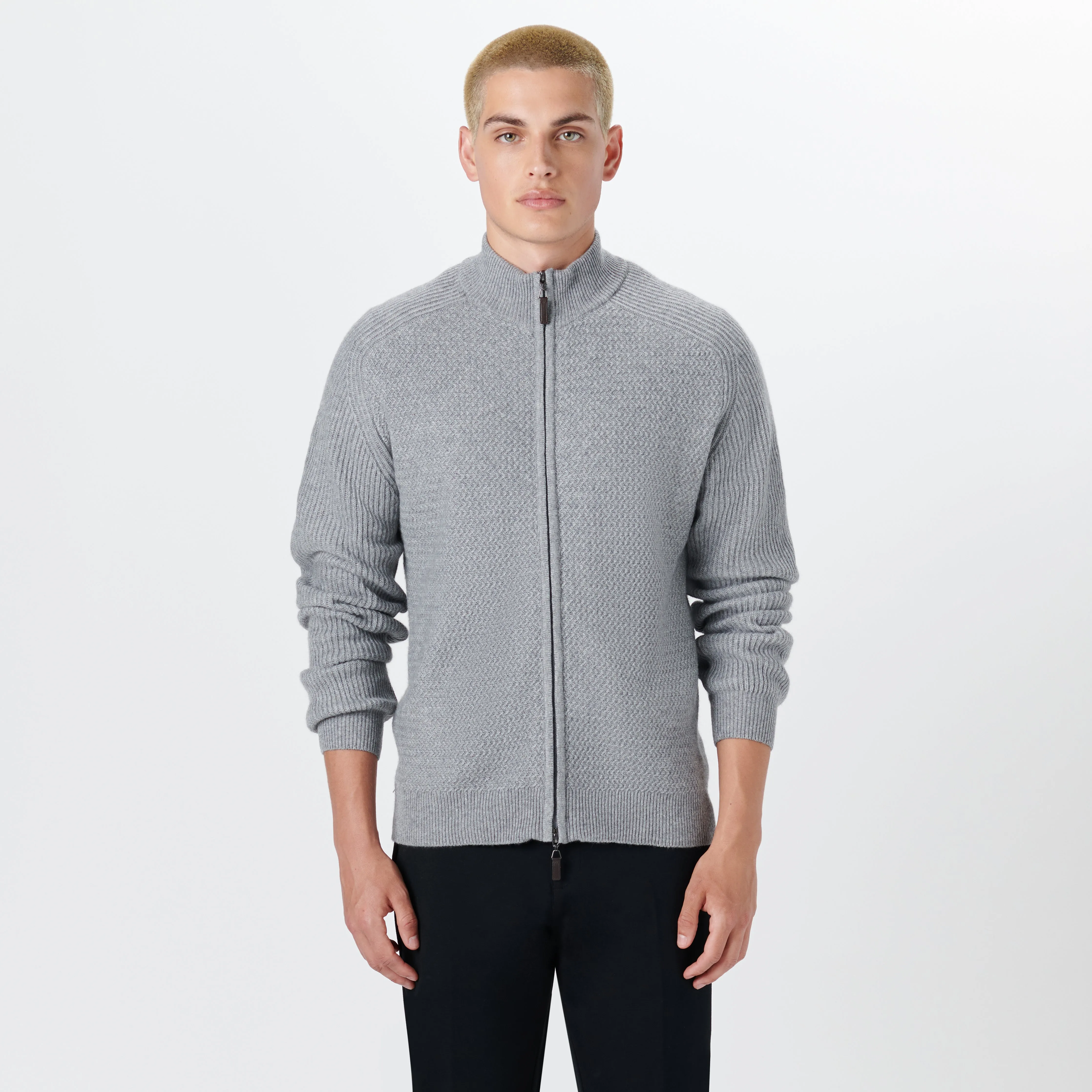 Full Zip Herringbone Sweater sold by Bugatchi product image thumbnail 2