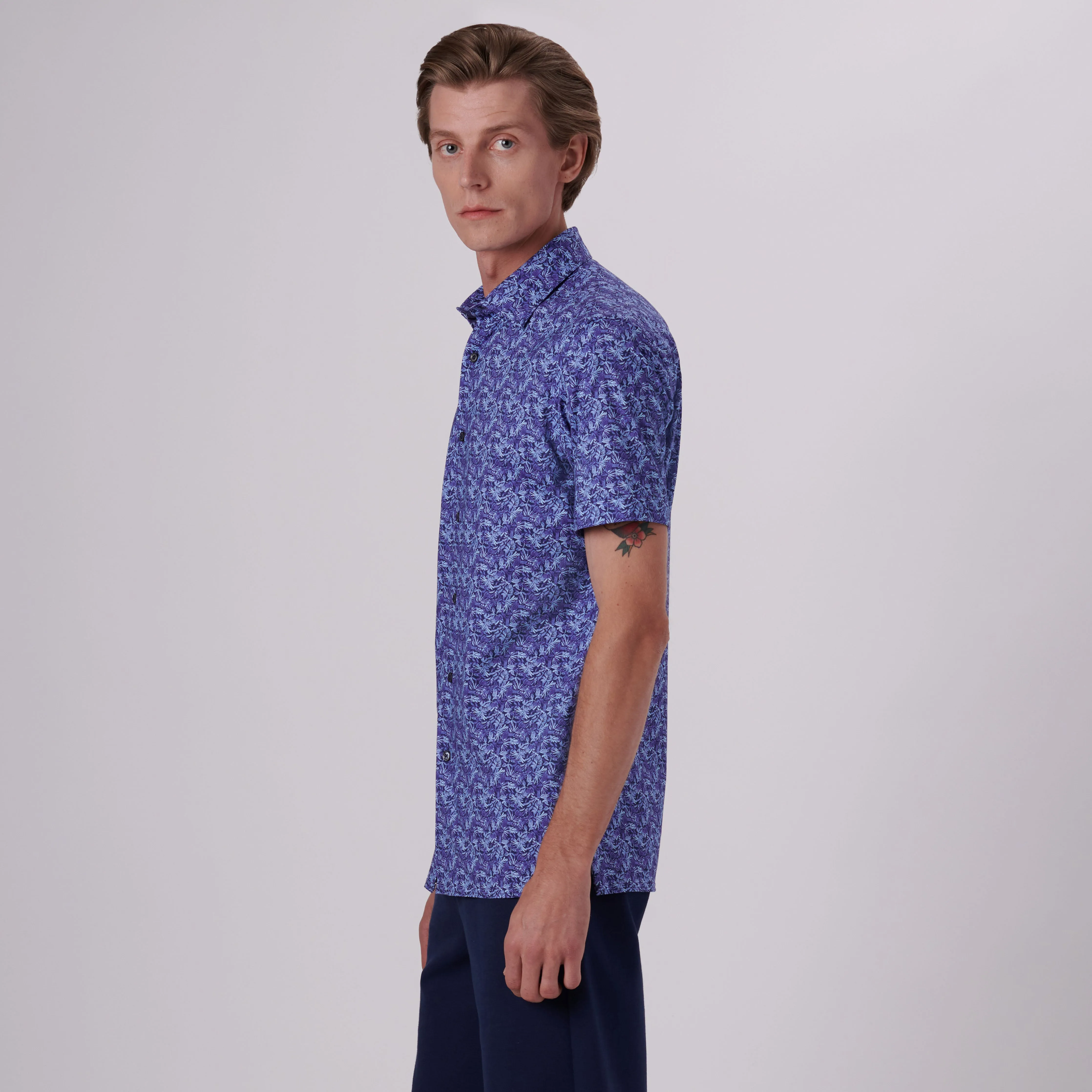 Milo Leaf Print OoohCotton Short Sleeve Shirt sold by Bugatchi product image thumbnail 3
