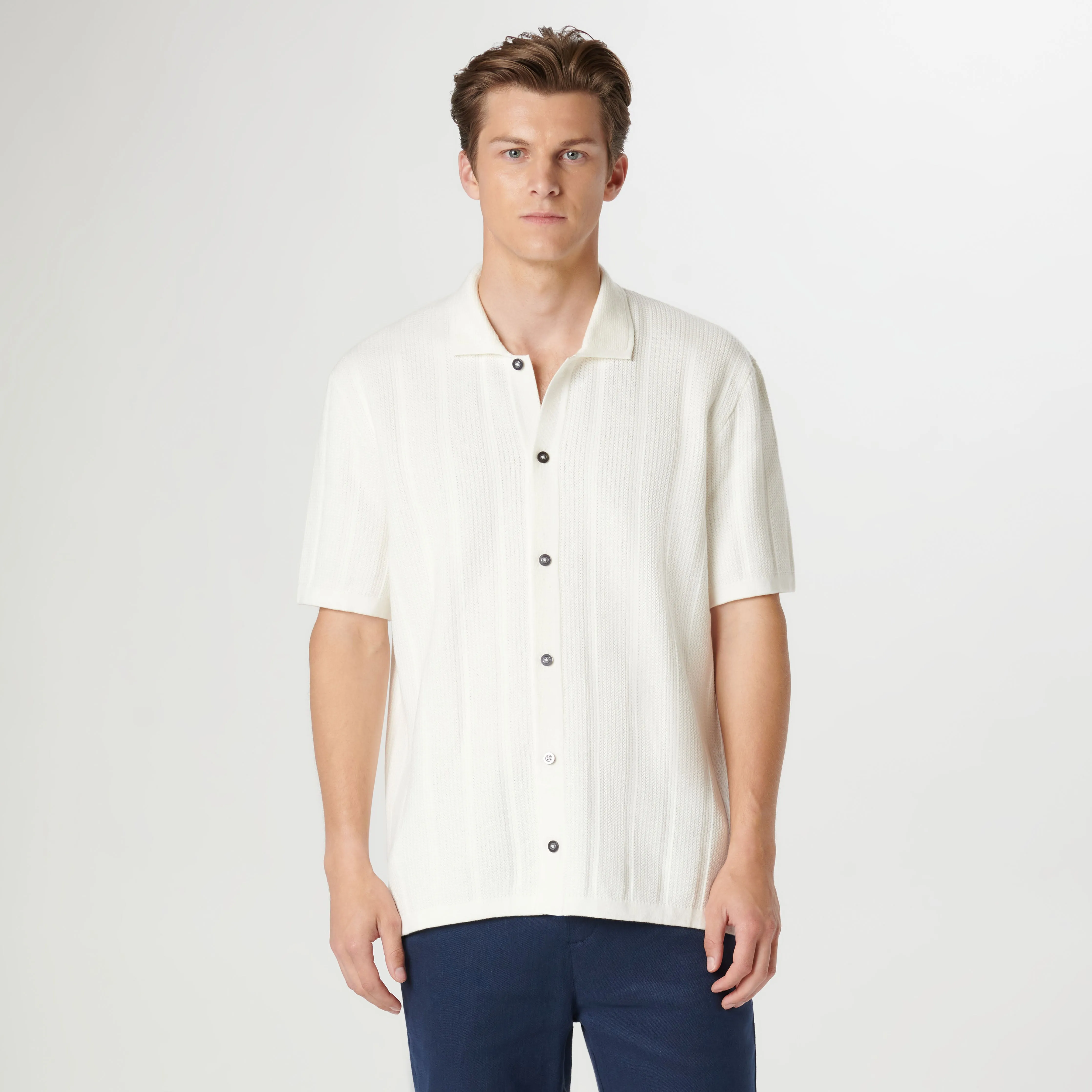 Waffle Rib Full Button Short Sleeve Polo Sweater sold by Bugatchi product image thumbnail 3