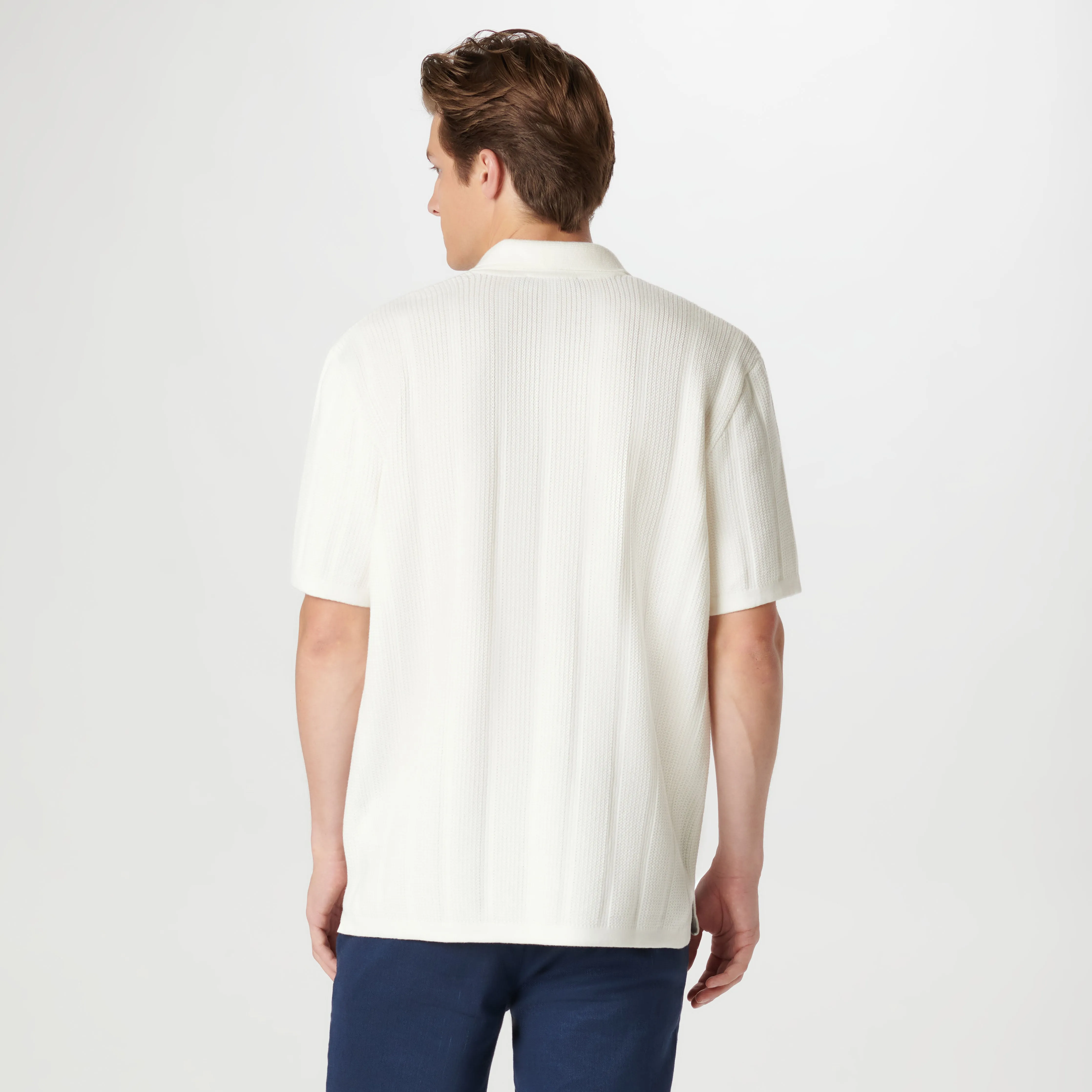 Waffle Rib Full Button Short Sleeve Polo Sweater sold by Bugatchi product image thumbnail 5