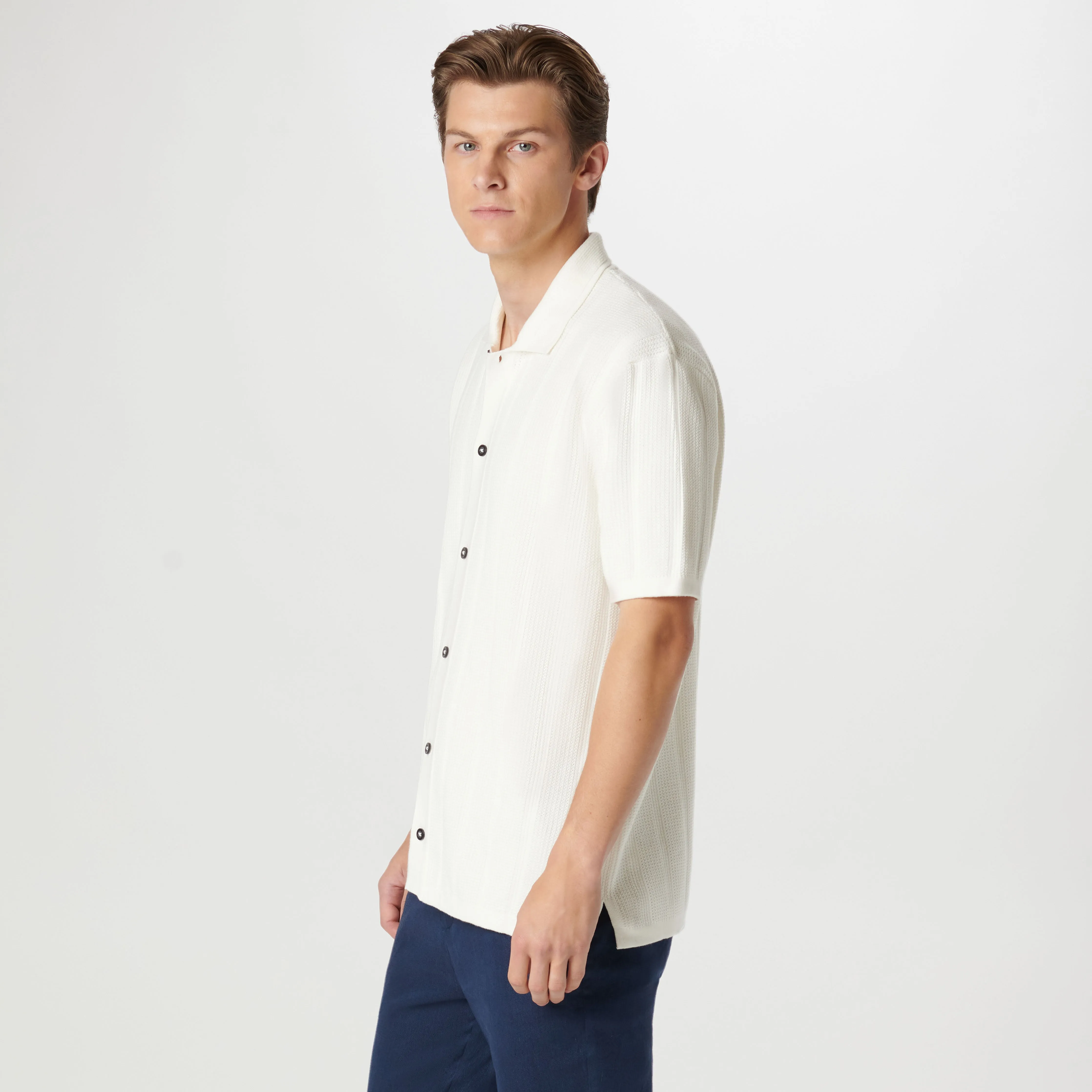 Waffle Rib Full Button Short Sleeve Polo Sweater sold by Bugatchi product image thumbnail 4