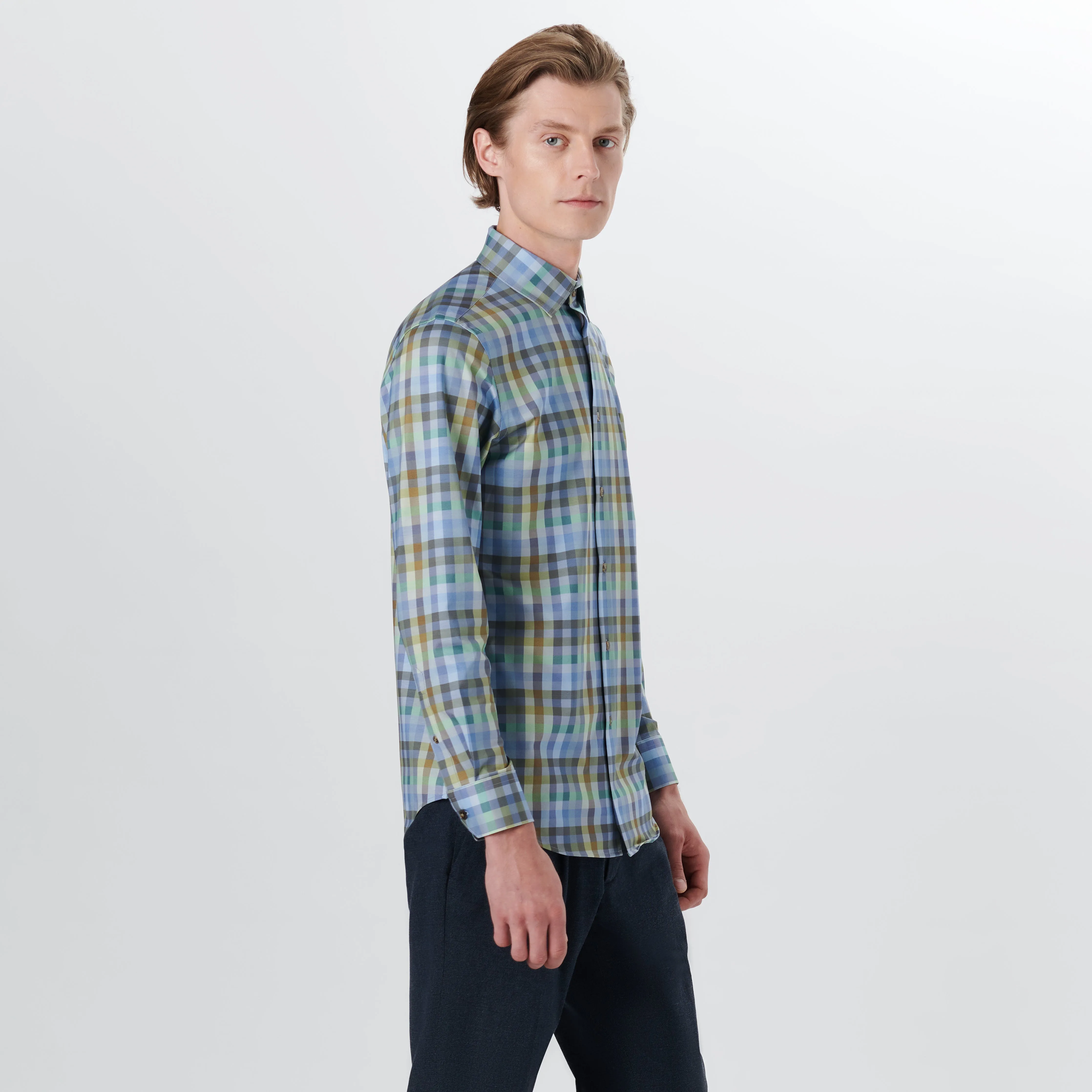JAMES Small Check OoohCotton Shirt sold by Bugatchi product image thumbnail 3