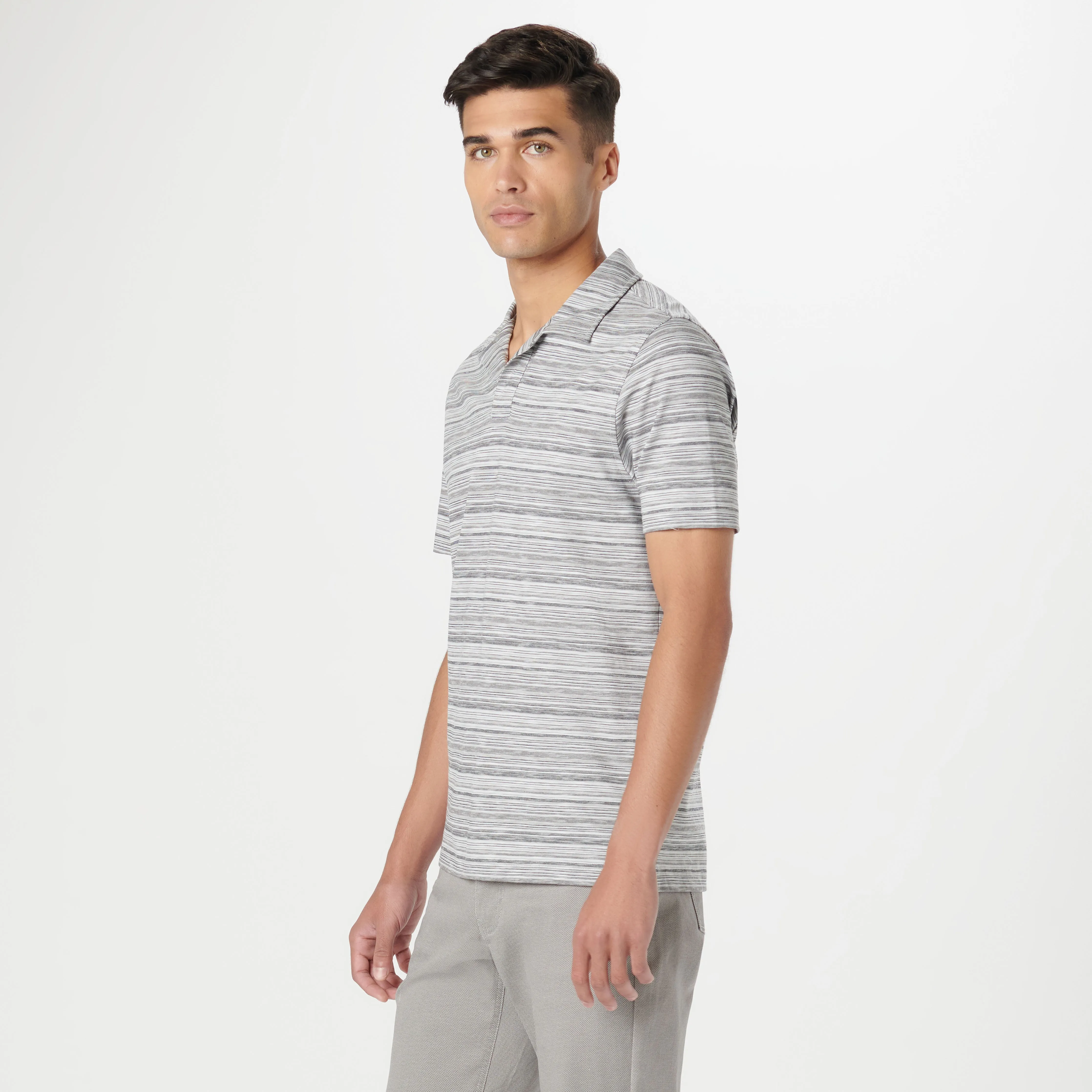 Striped Johnny Collar Polo sold by Bugatchi product image thumbnail 3