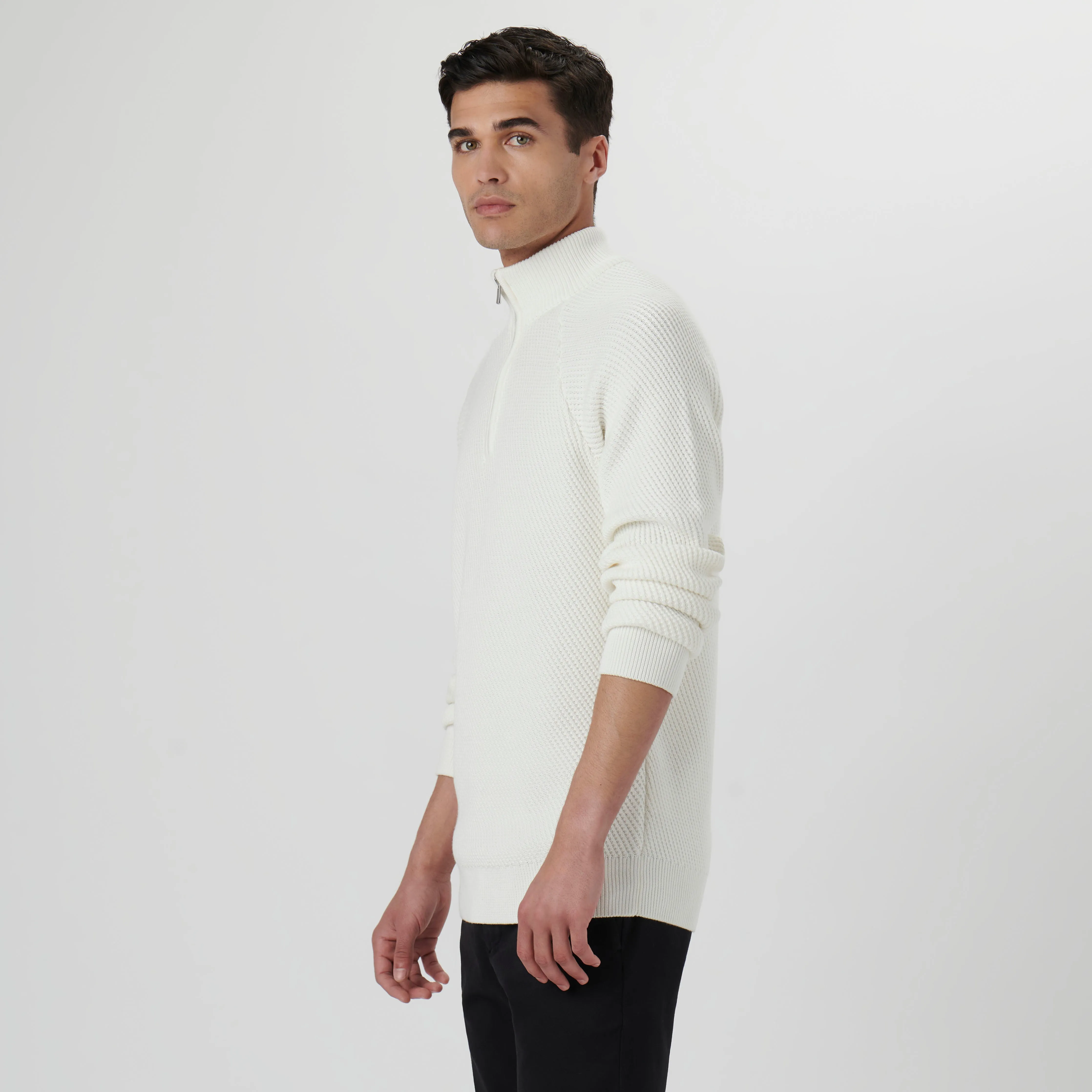 Diagonal Stitch Quarter Zip Sweater sold by Bugatchi product image thumbnail 3