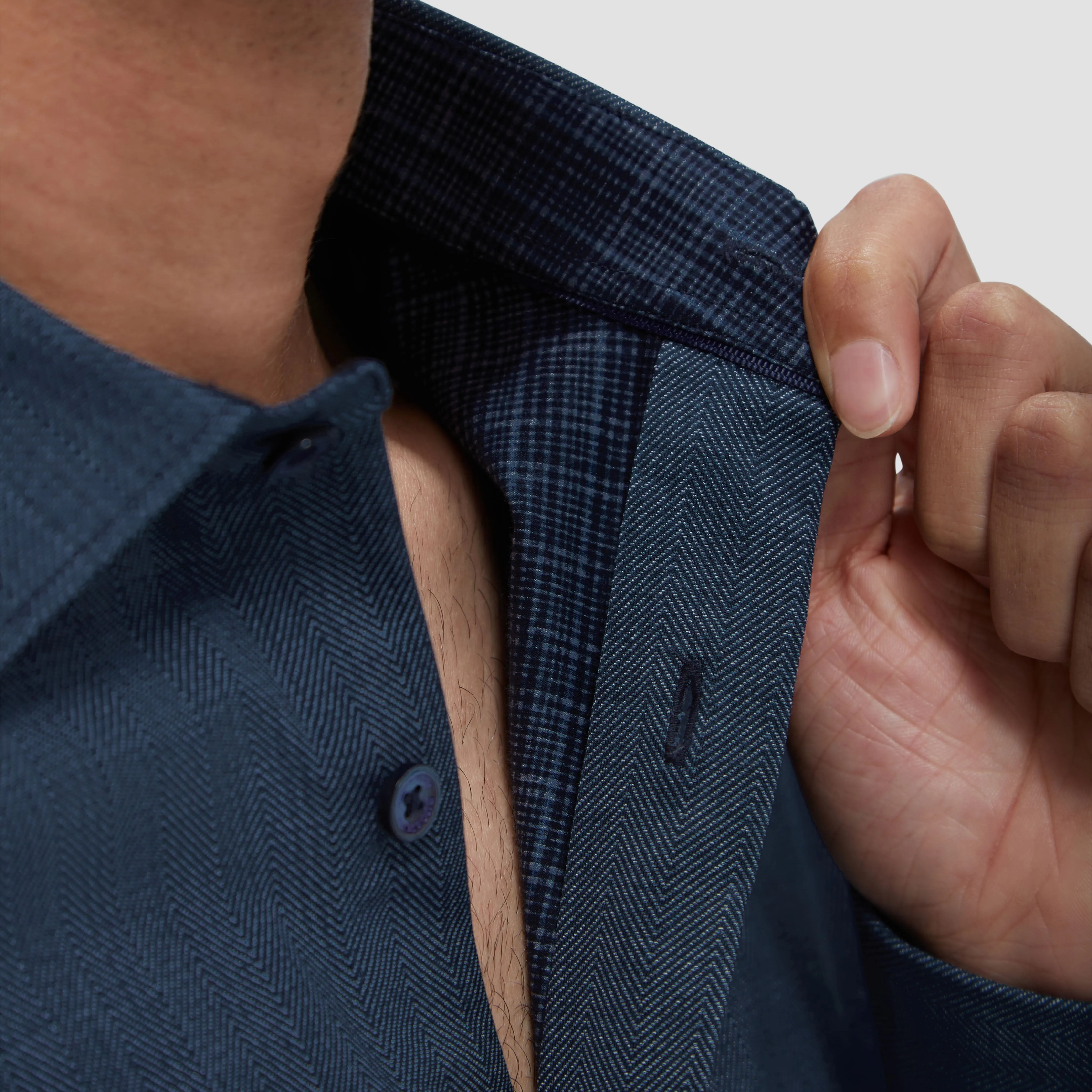 Jimmy Double Sided Herringbone/Check OoohCotton Shirt sold by Bugatchi product image thumbnail 2