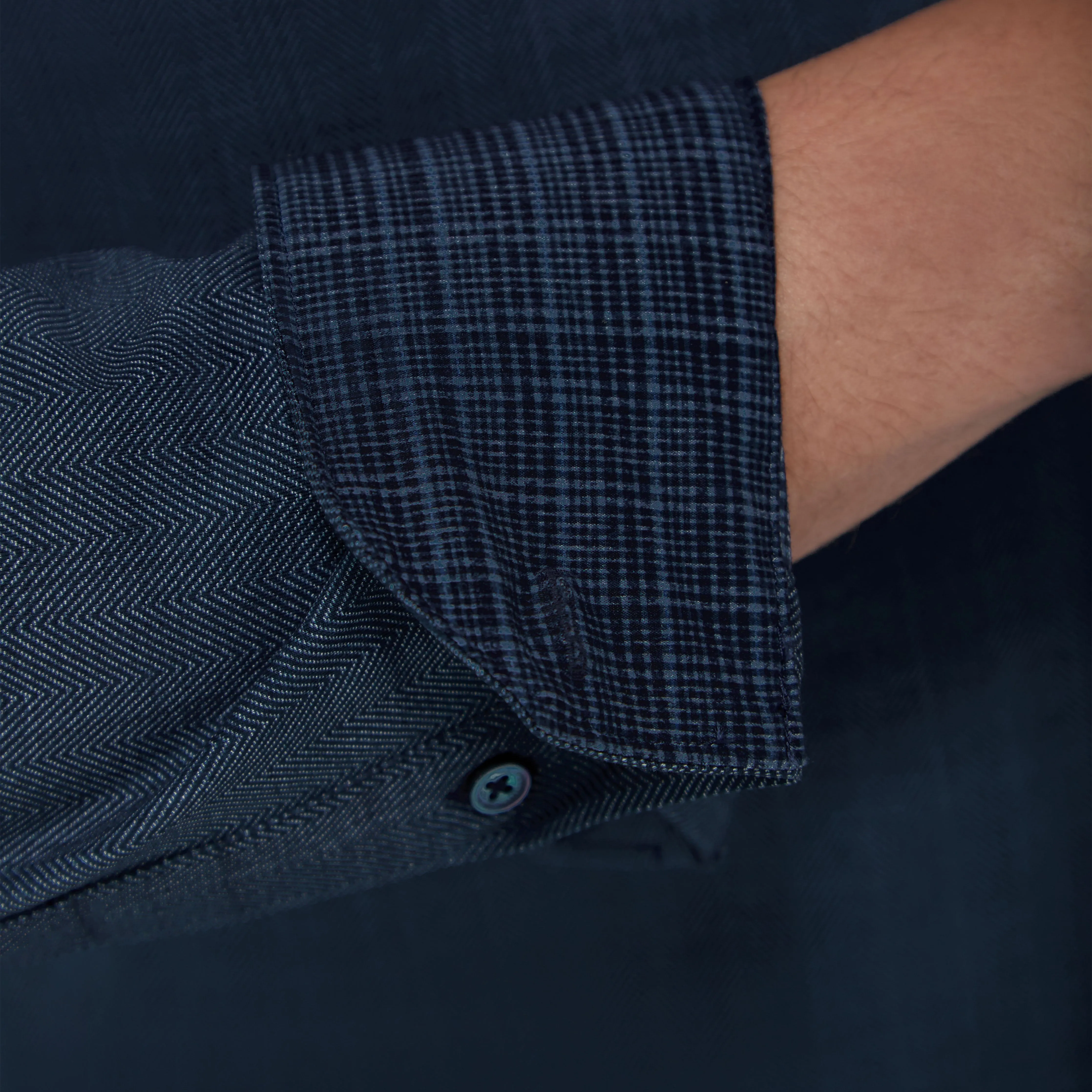 Jimmy Double Sided Herringbone/Check OoohCotton Shirt sold by Bugatchi product image thumbnail 3