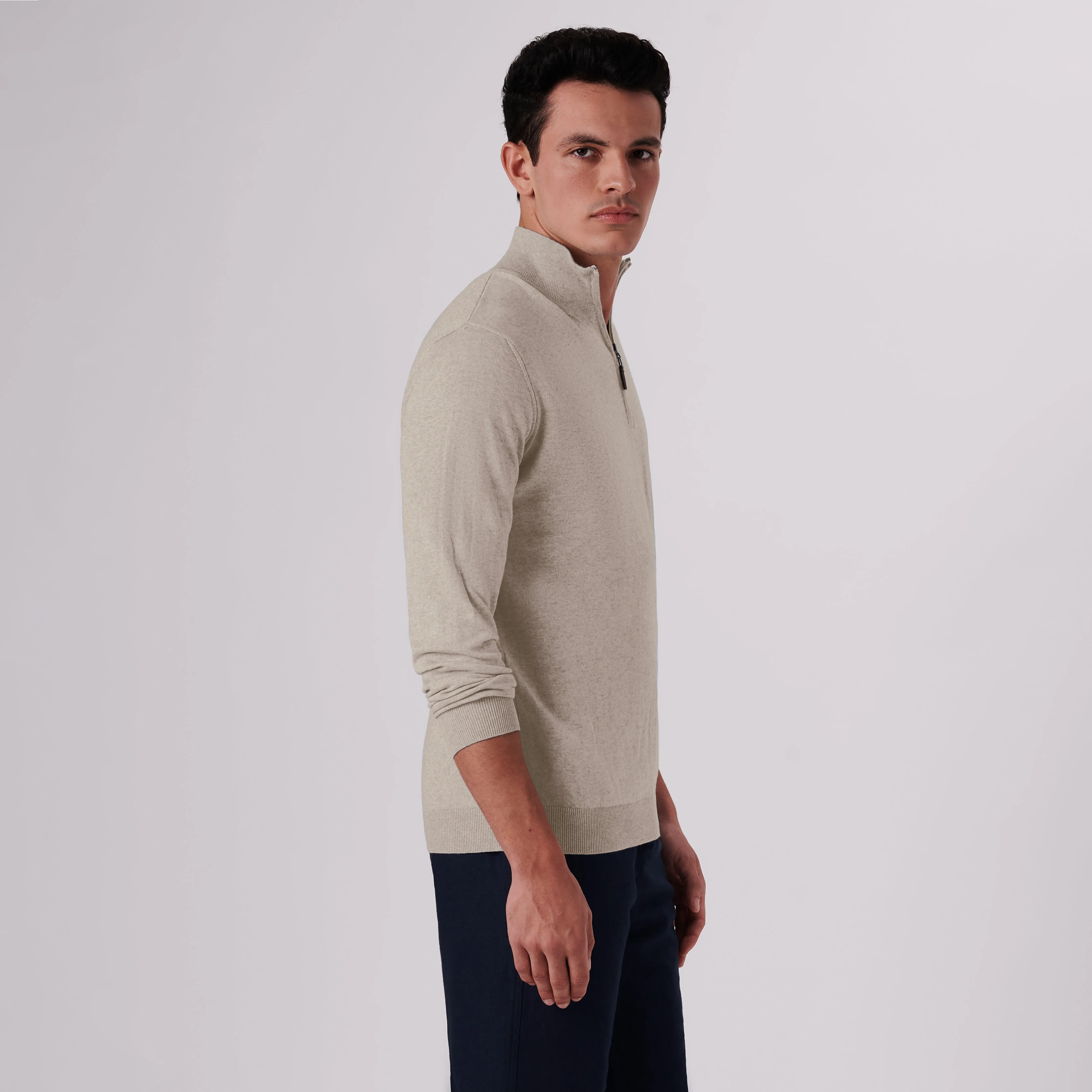 Solid Cotton Cashmere Quarter Zip Sweater sold by Bugatchi product image thumbnail 3