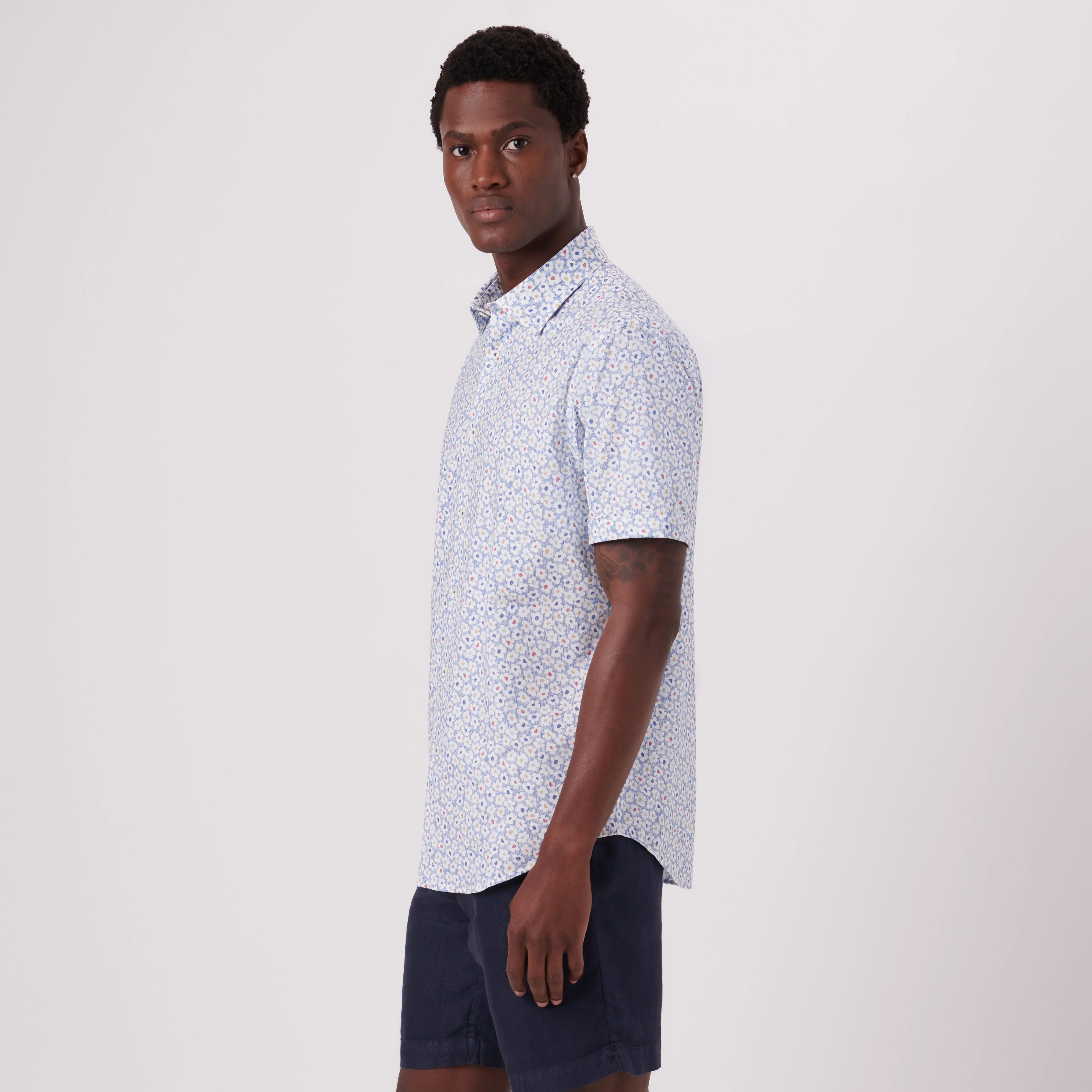 Miles Floral Print OoohCotton Short Sleeve Shirt sold by Bugatchi product image thumbnail 3