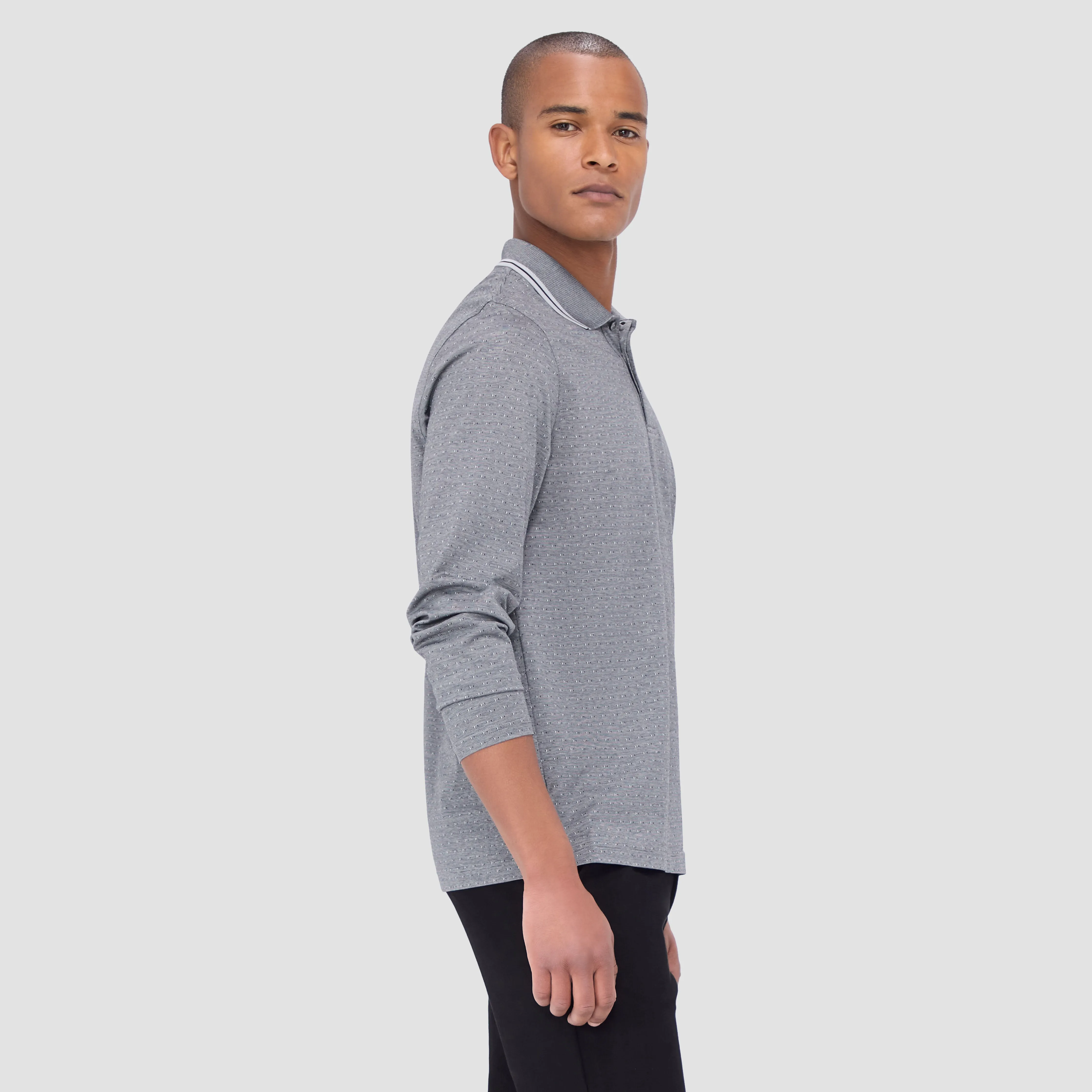 Jacquard Long Sleeve Polo sold by Bugatchi product image thumbnail 3