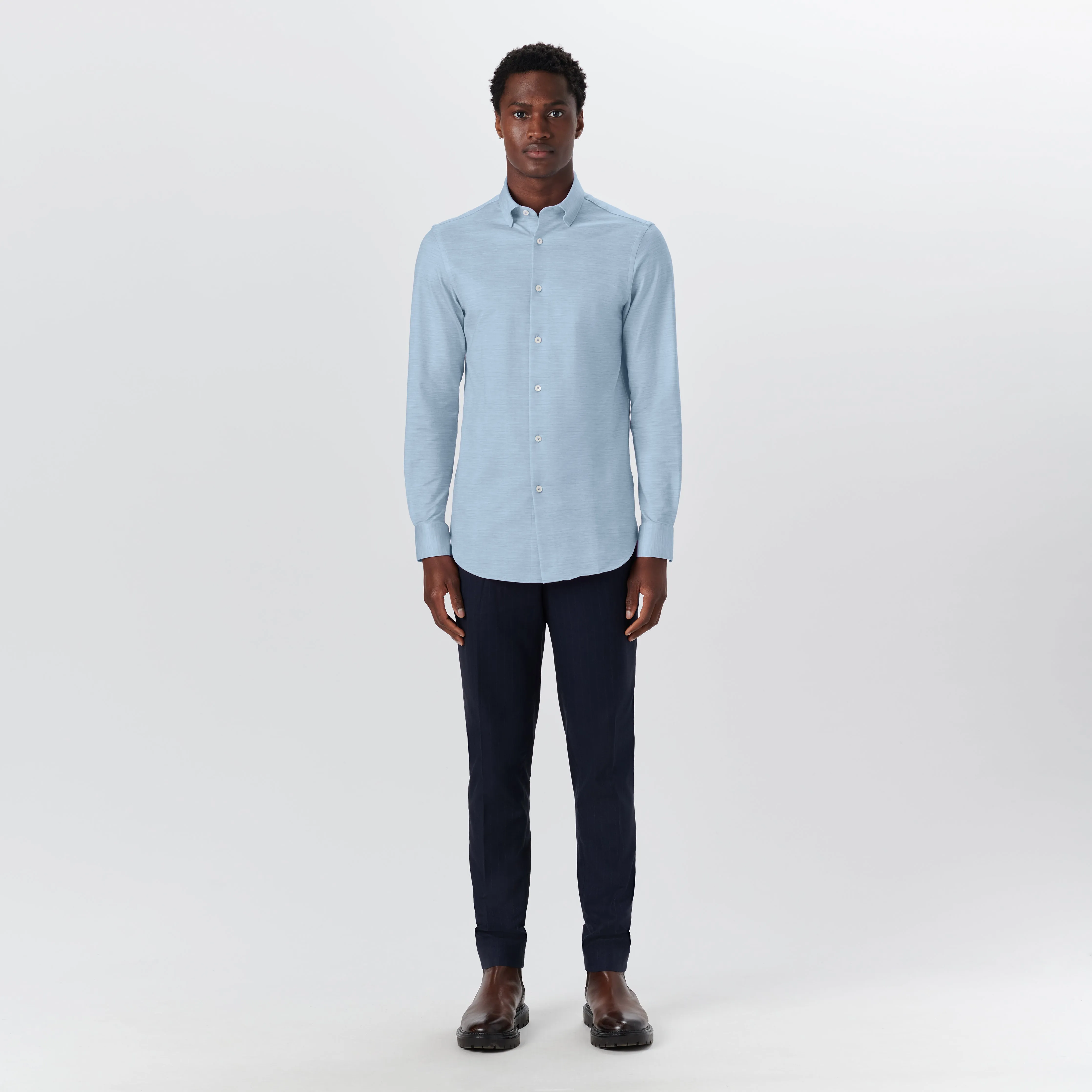 JAMES Striated OoohCotton Twill Shirt sold by Bugatchi product image thumbnail 5