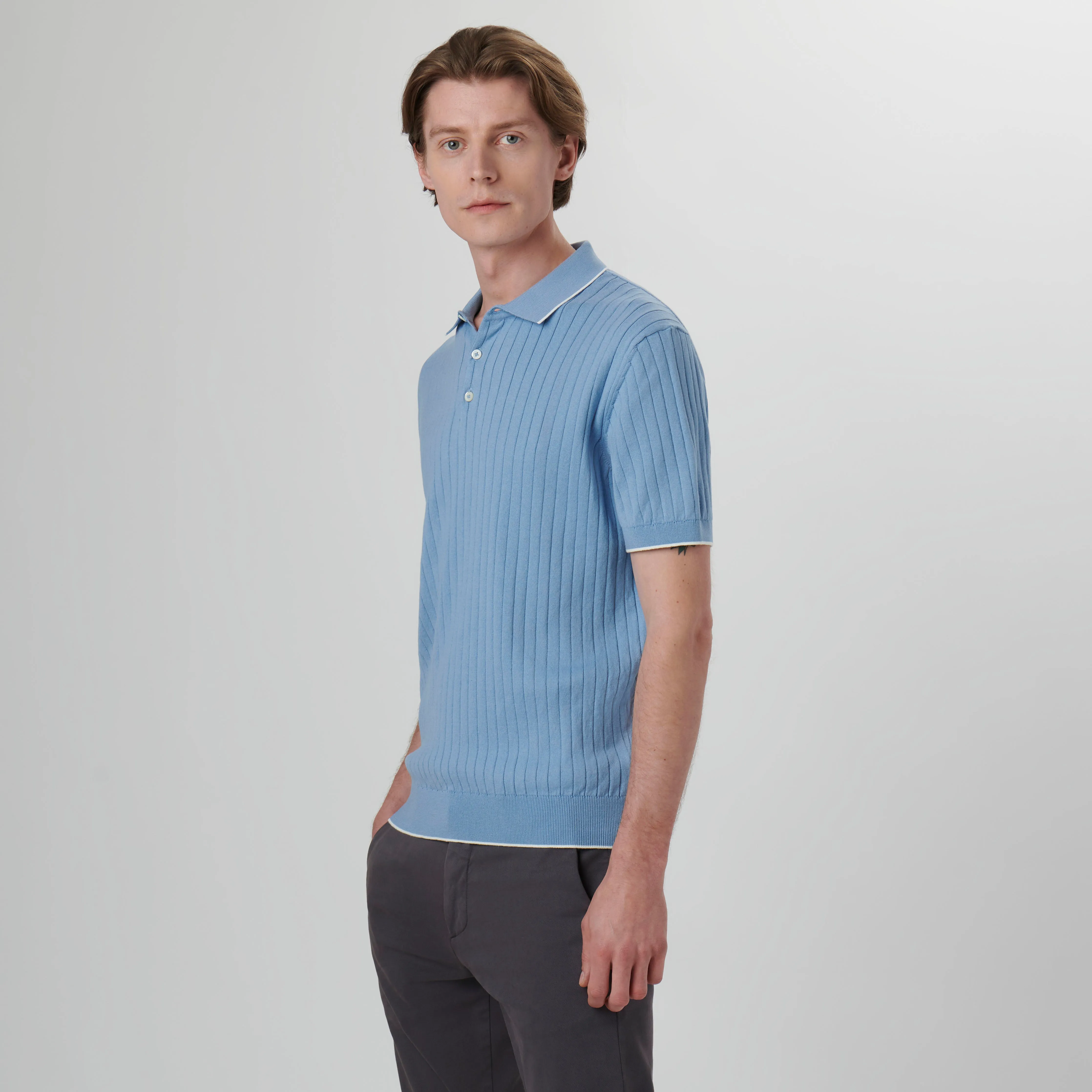 Stripe Stitch Three Button Polo Sweater sold by Bugatchi product image thumbnail 3